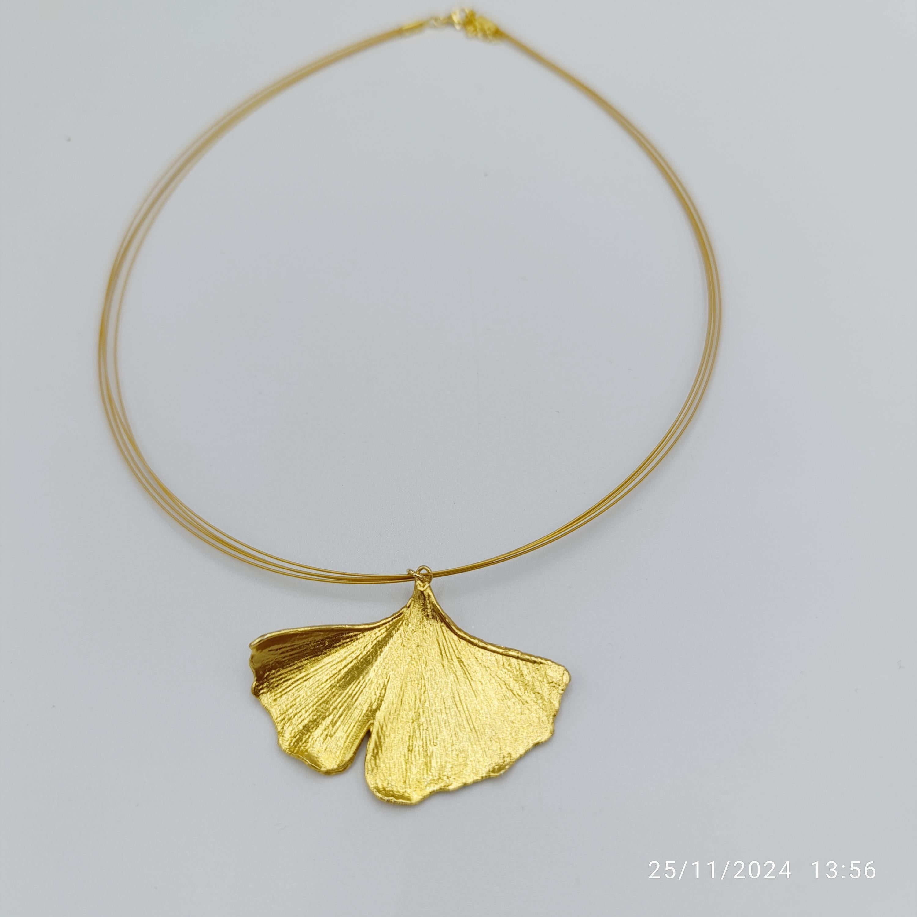 Real Ginkgo Biloba Leaf Necklace, Handmade Nature Jewelry, Organic Forest Pendant, Gift for Longevity & Success, Sterling Silver 925