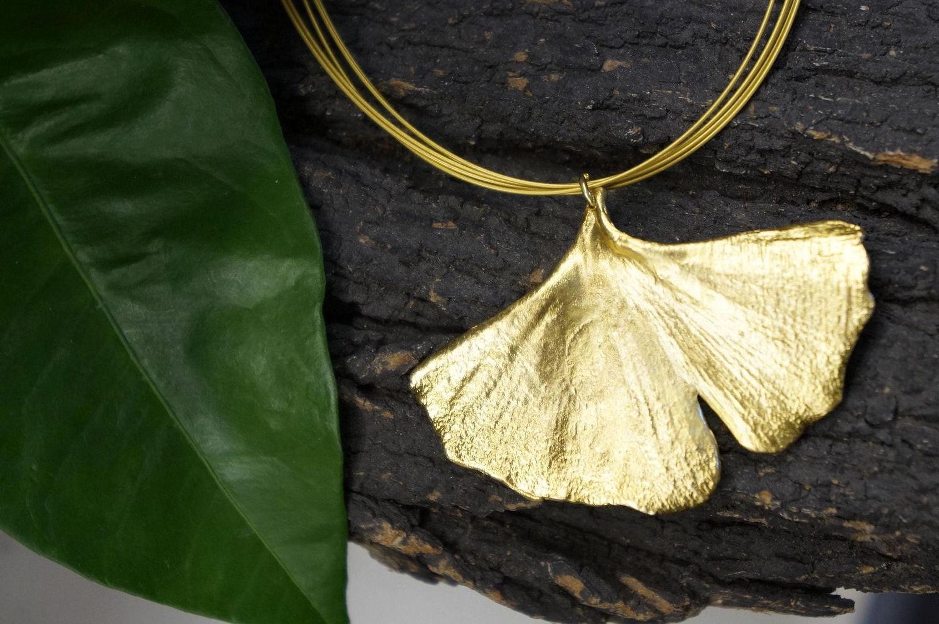 Real Ginkgo Biloba Leaf Necklace, Handmade Nature Jewelry, Organic Forest Pendant, Gift for Longevity & Success, Sterling Silver 925