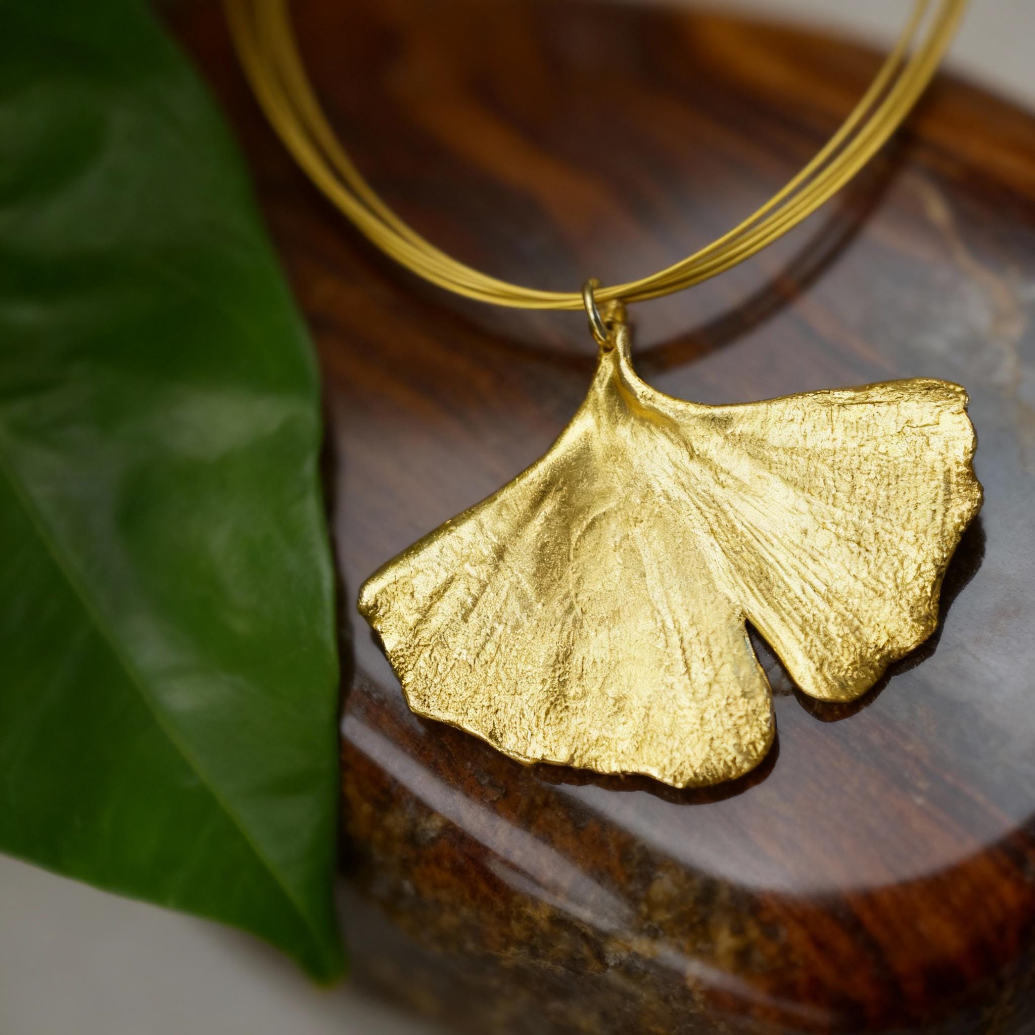 Real Ginkgo Biloba Leaf Necklace, 14K Gold Plated Sterling Silver 925 Pendant, Handmade Statement Boho Jewelry Gift, Birthday Gift for Women