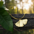 Real Ginkgo Biloba Leaf Necklace, 14K Gold Plated Sterling Silver 925 Pendant, Handmade Statement Boho Jewelry Gift, Birthday Gift for Women