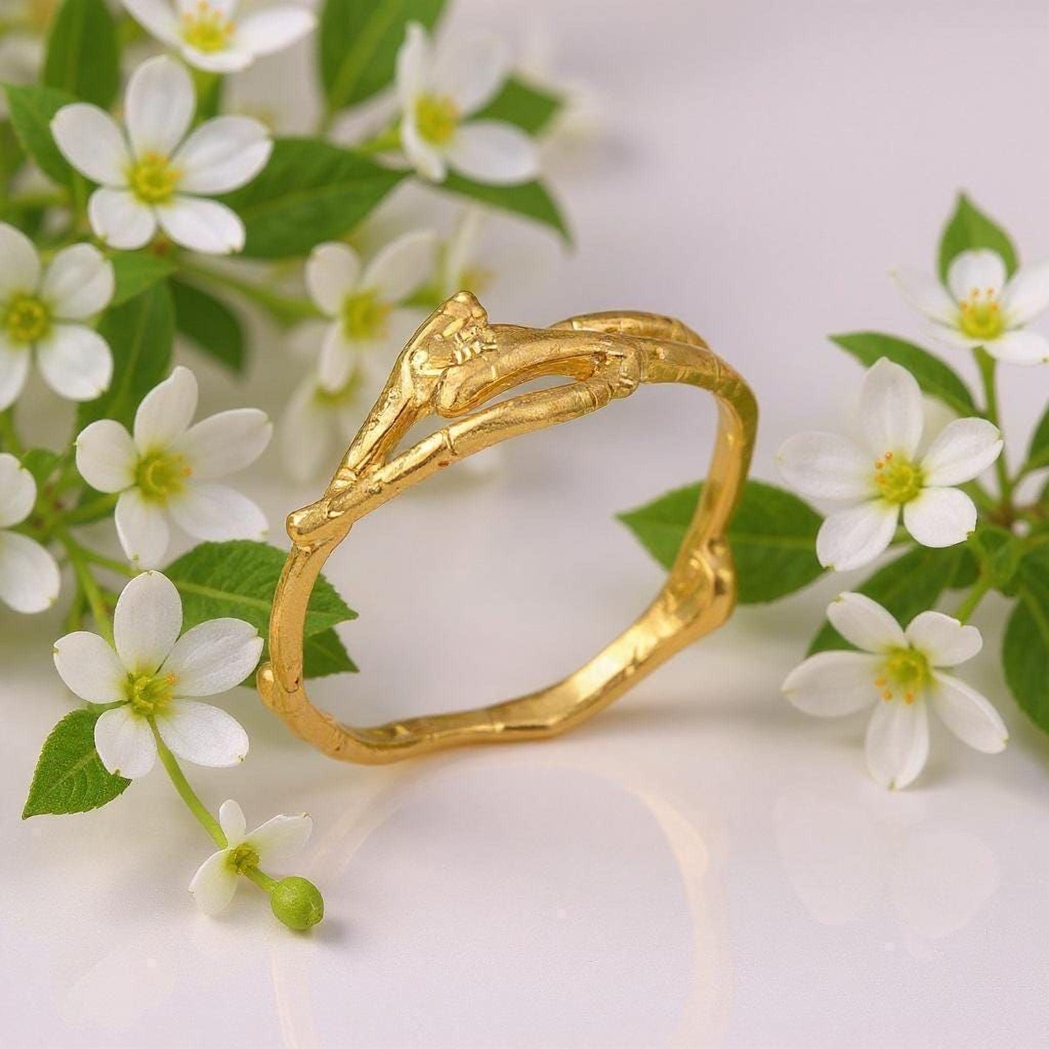 Real Jasmine Branch Gold Ring, Handmade Minimalist Nature Jewelry, Organic Forest Twig Band, Gift for Purity, Sterling Silver 925