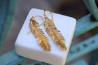 Solid Gold Acacia Leaf Earrings, Handmade Nature Jewelry, Organic Forest Dangles, Gift for Beauty & Health, Real Gold (9K, 14K, 18K)