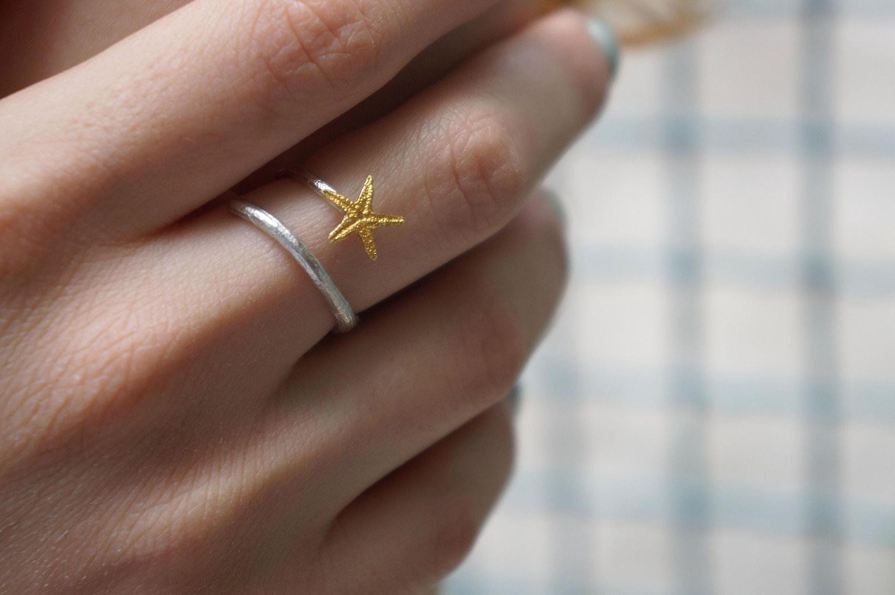 Gold Starfish Ring, Handmade Minimalist Jewelry, Organic Beach Band, Gift for Luck & Resilience, Gold or Sterling Silver 925
