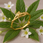 Real Jasmine Branch Ring, Gold Plated Sterling Silver 925 Band, Stack Twig Ring, Handmade Minimalist Jewelry Gift, Birthday Gift for Her