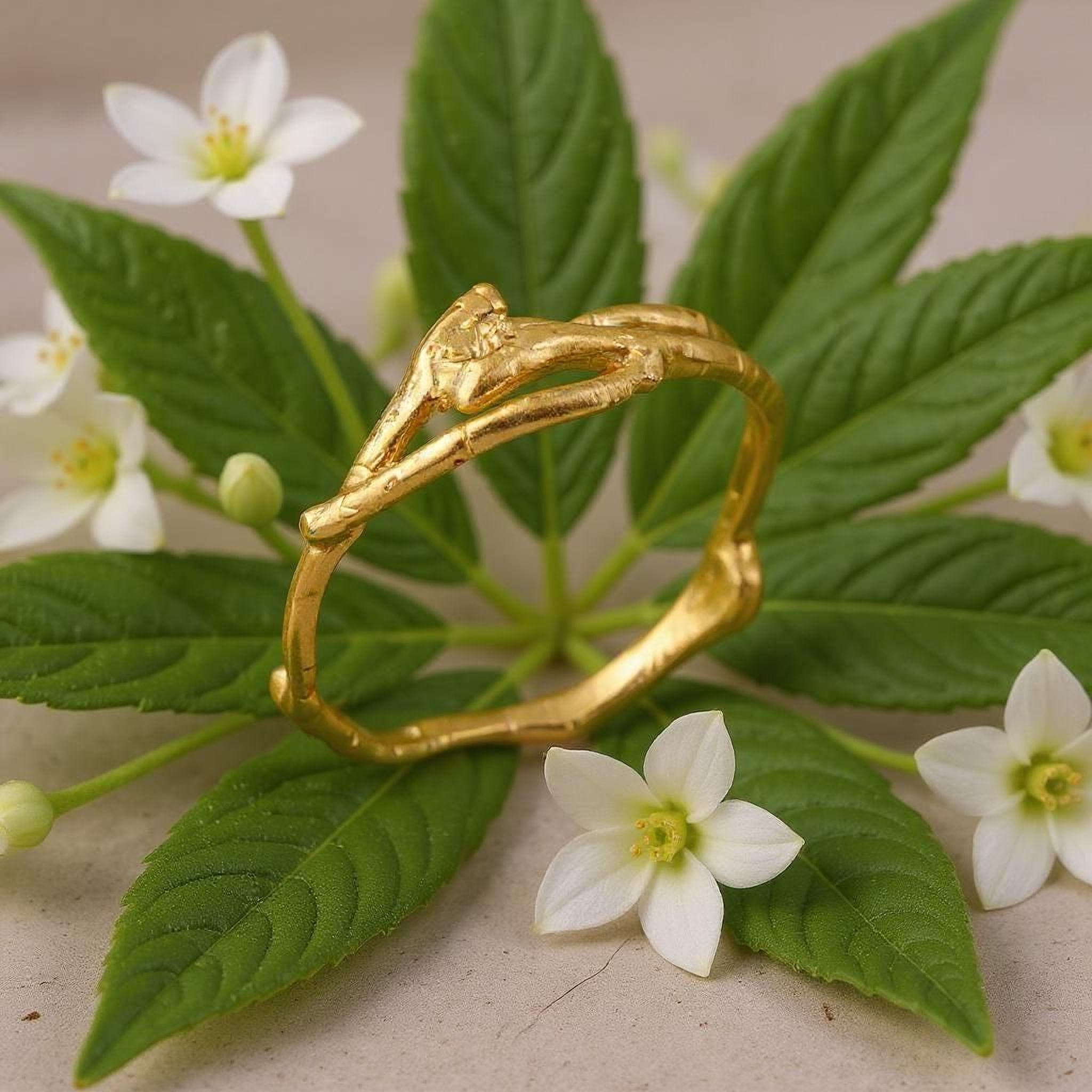 Real Jasmine Branch Ring, Gold Plated Sterling Silver 925 Band, Stack Twig Ring, Handmade Minimalist Jewelry Gift, Birthday Gift for Her