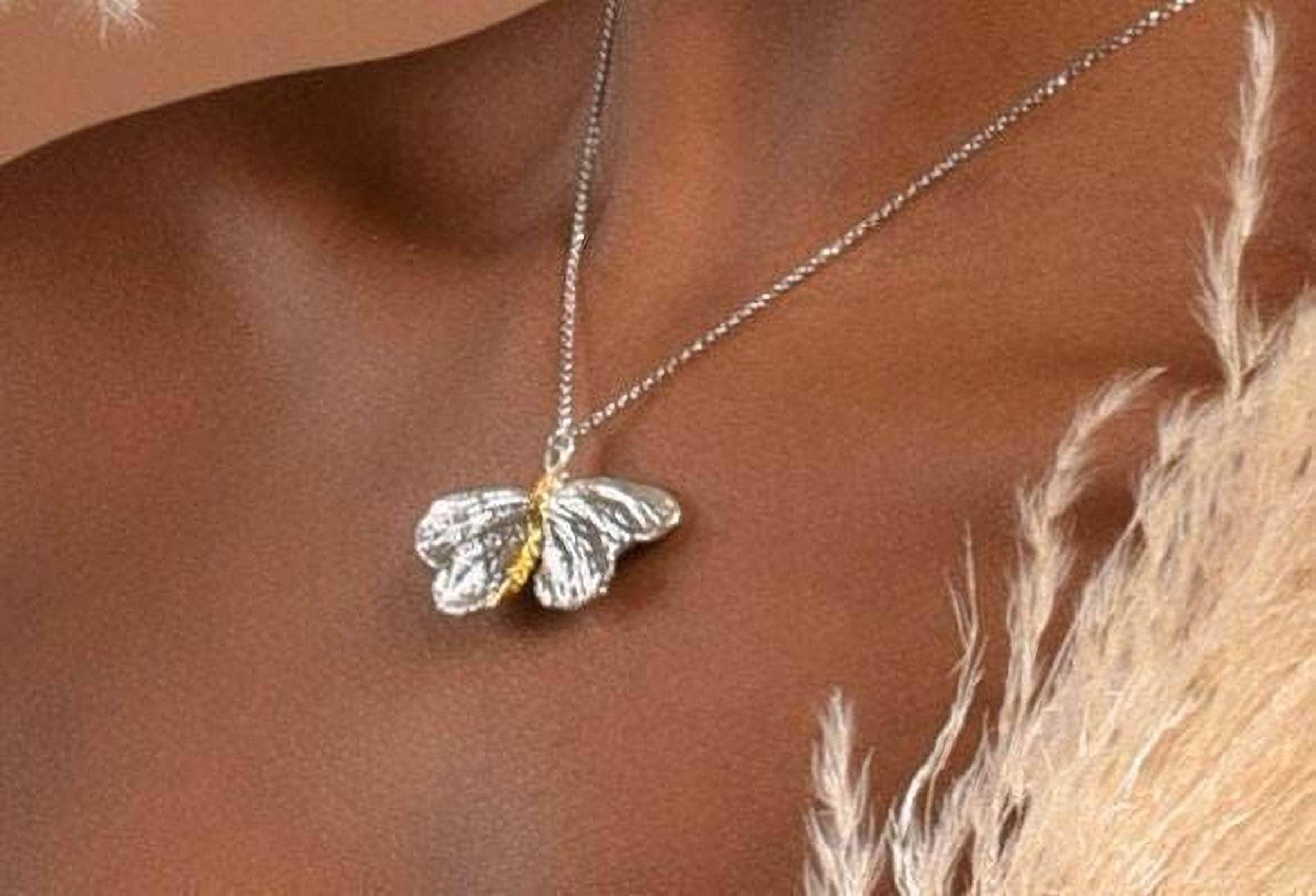 Real Butterfly Silver Necklace, Handmade Nature Jewelry, Organic Chain Pendant, Gift for Freedom & Beauty, Sterling Silver 925