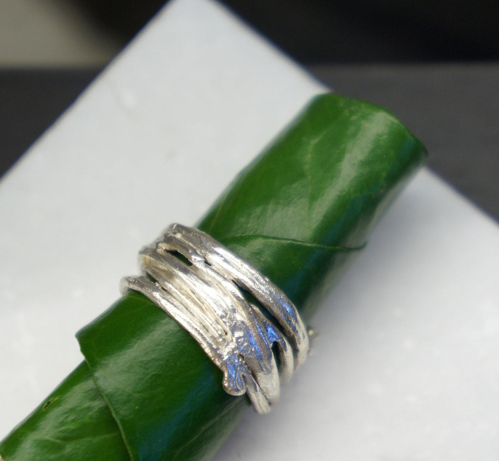 Real Pine Branch Ring, Handmade Nature Jewelry, Organic Tree Band, Boho Gift for Resilience & Health, Eco Sustainable Sterling Silver 925