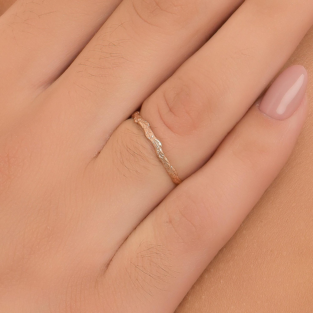 Real Juniper Branch Gold Ring, Handmade Minimalist Jewelry, Organic Dainty Band, Gift for Longevity & Health, Sterling Silver 925