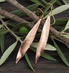 Gold Olive Leaf Dangle Earrings, Handmade Nature Jewelry, Birthday Gift for Success & Health, Eco Sustainable Sterling Silver 925