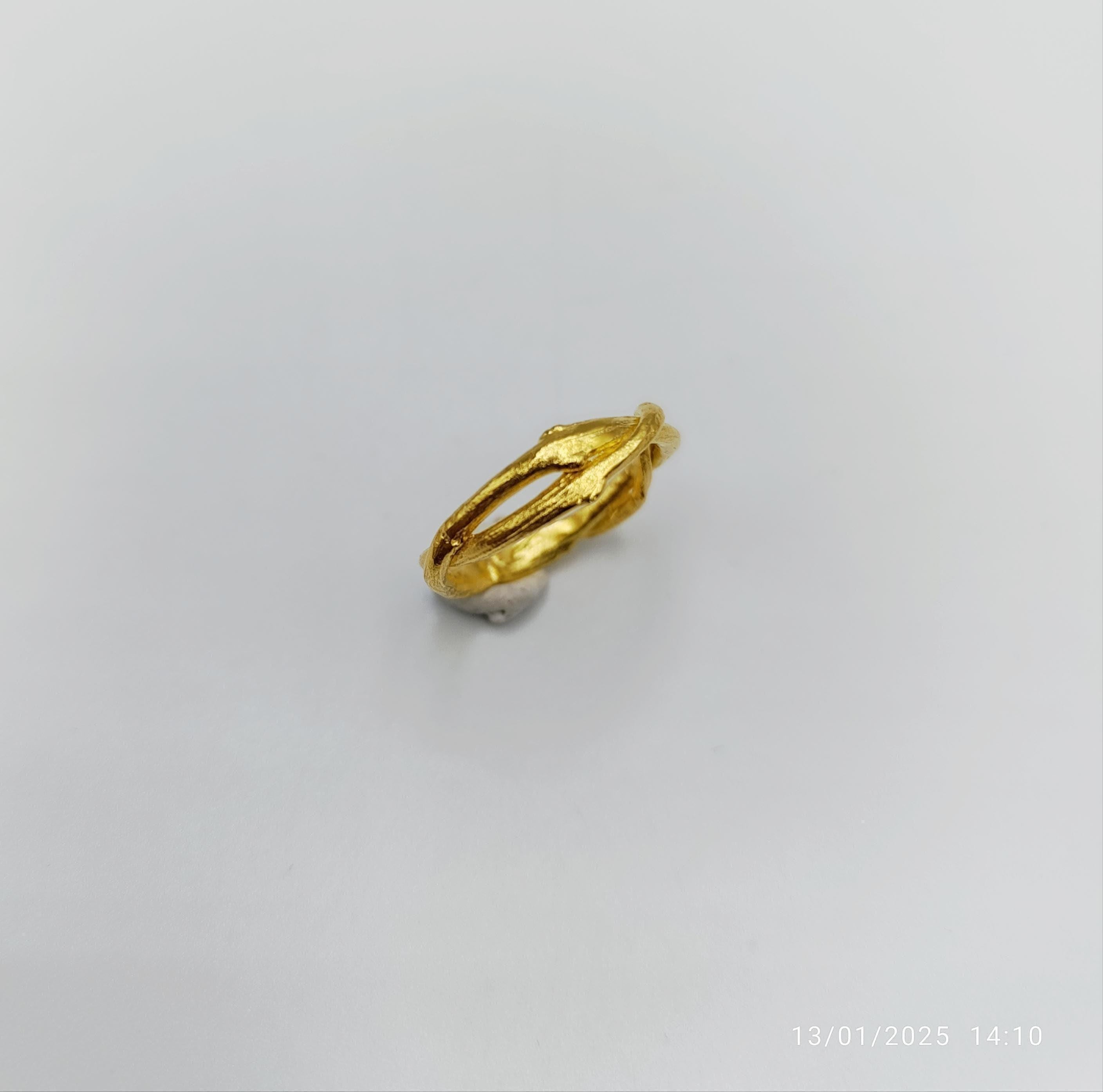 Real Olive Branch Gold Ring, Handmade Minimalist Jewelry, Organic Twig Band, Gift for Victory & Health, Eco Sustainable Sterling Silver 925