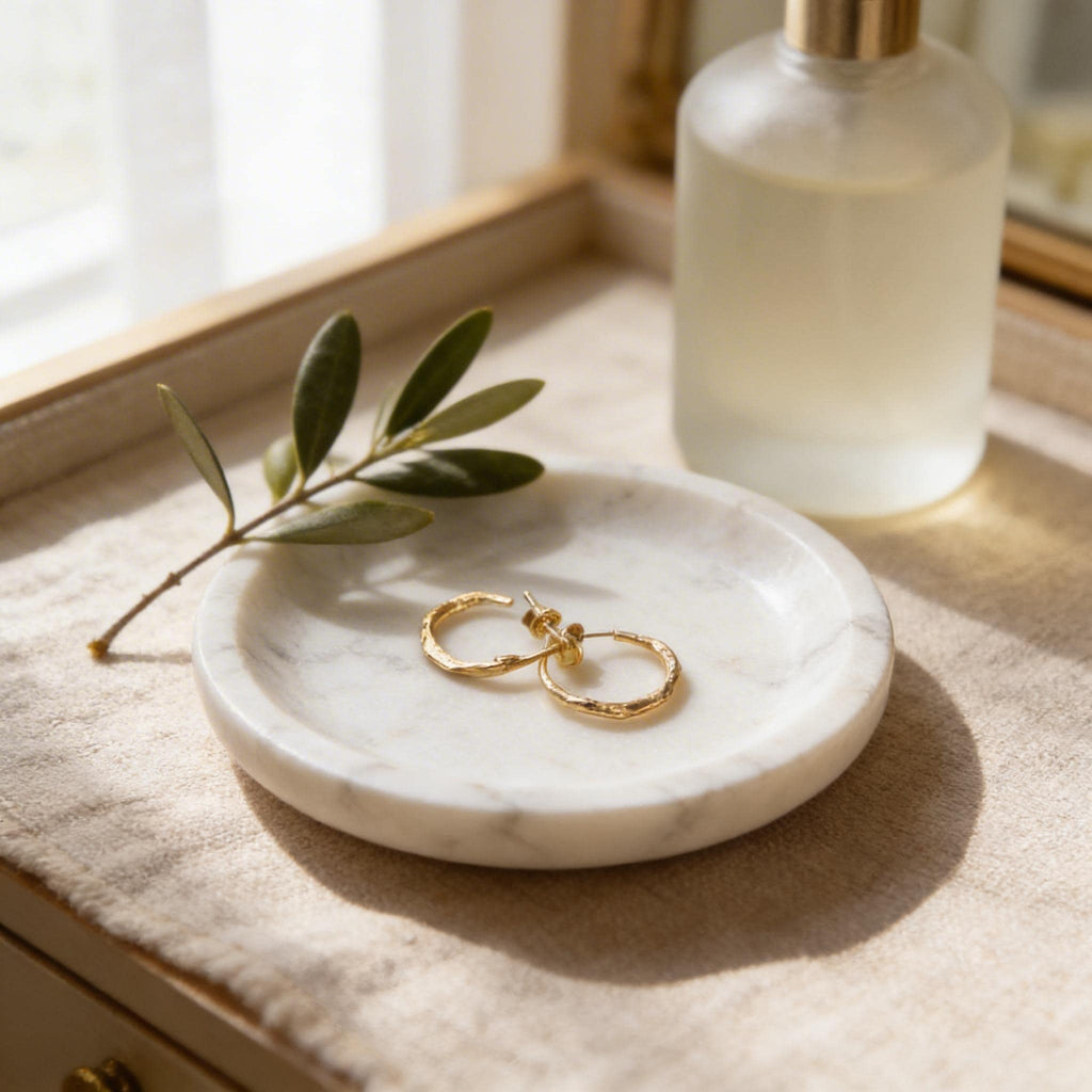 Gold Mini Hoop Earrings, Solid Gold Jewelry, Olive Branch Earrings, Gift for Her, Birthday Gift for Women, Handmade Jewelry, Boho Fashion