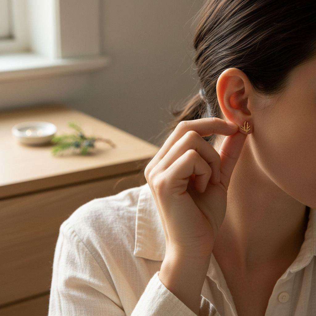Solid Gold Juniper Branch Studs, Handmade Minimalist Jewelry, Dainty Everyday Earrings for Women, Symbol of Vitality, Real Gold (9K-18K)