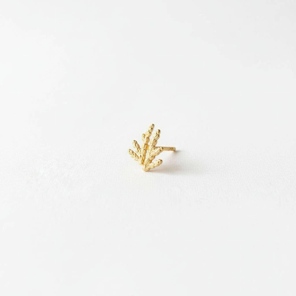 Solid Gold Juniper Branch Studs, Handmade Minimalist Jewelry, Dainty Everyday Earrings for Women, Symbol of Vitality, Real Gold (9K-18K)