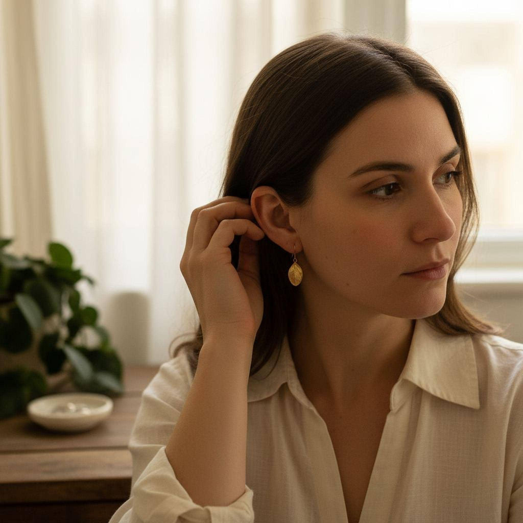 Real Solid Gold Rose Leaf Stud earrings, Handmade Minimalist Jewelry, Organic Forest Gift for Luck & Passion (9K, 14K, 18K- Options)