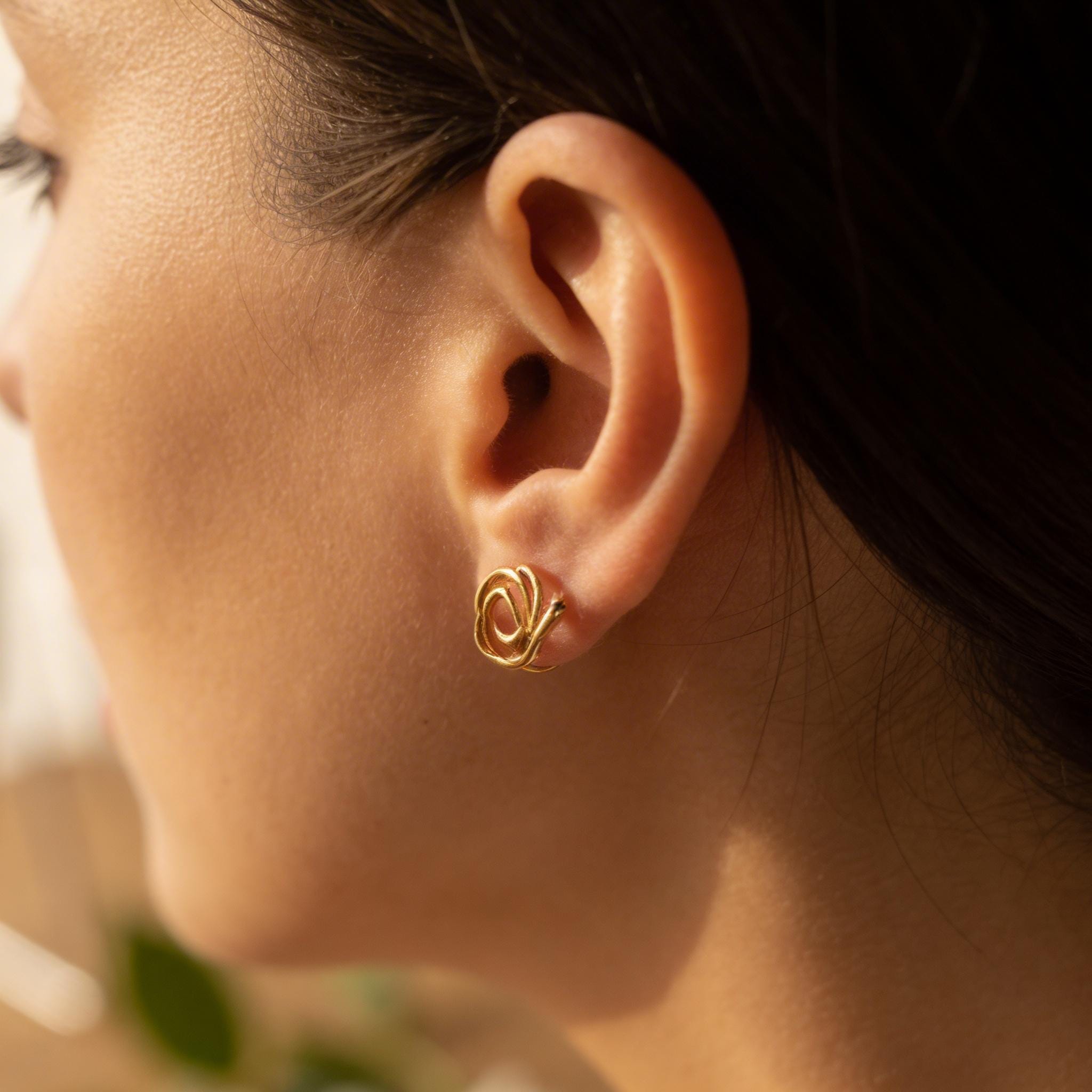 Jasmine Twig Spiral Earrings, Handmade Nature Jewelry, Organic Forest Dangles, Gift for Purity & Longevity, Gold or Sterling Silver 925