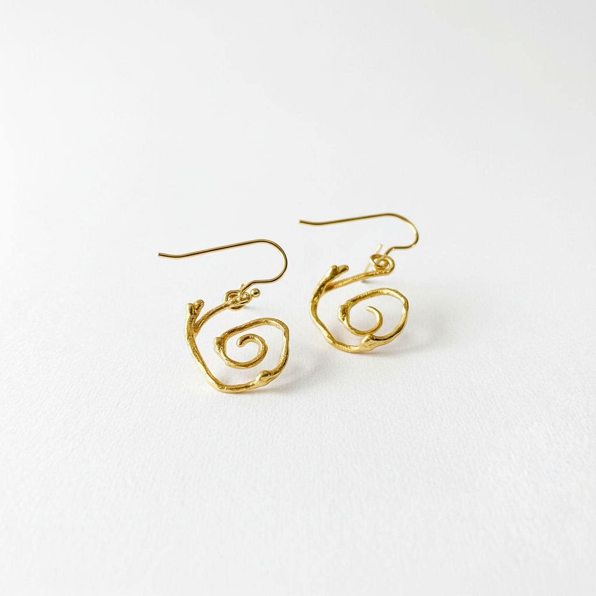 Jasmine Twig Spiral Earrings, Handmade Nature Jewelry, Organic Forest Dangles, Gift for Purity & Longevity, Gold or Sterling Silver 925