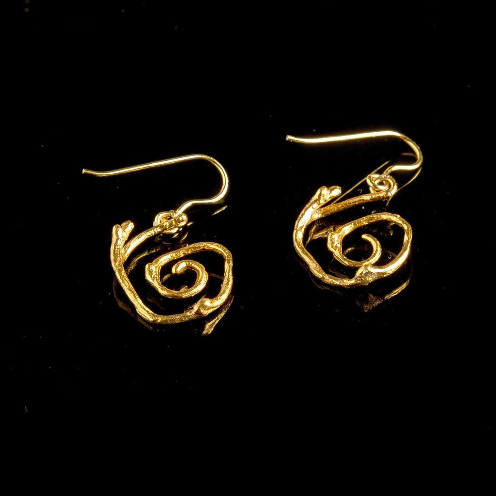 Jasmine Twig Spiral Earrings, Handmade Nature Jewelry, Organic Forest Dangles, Gift for Purity & Longevity, Gold or Sterling Silver 925