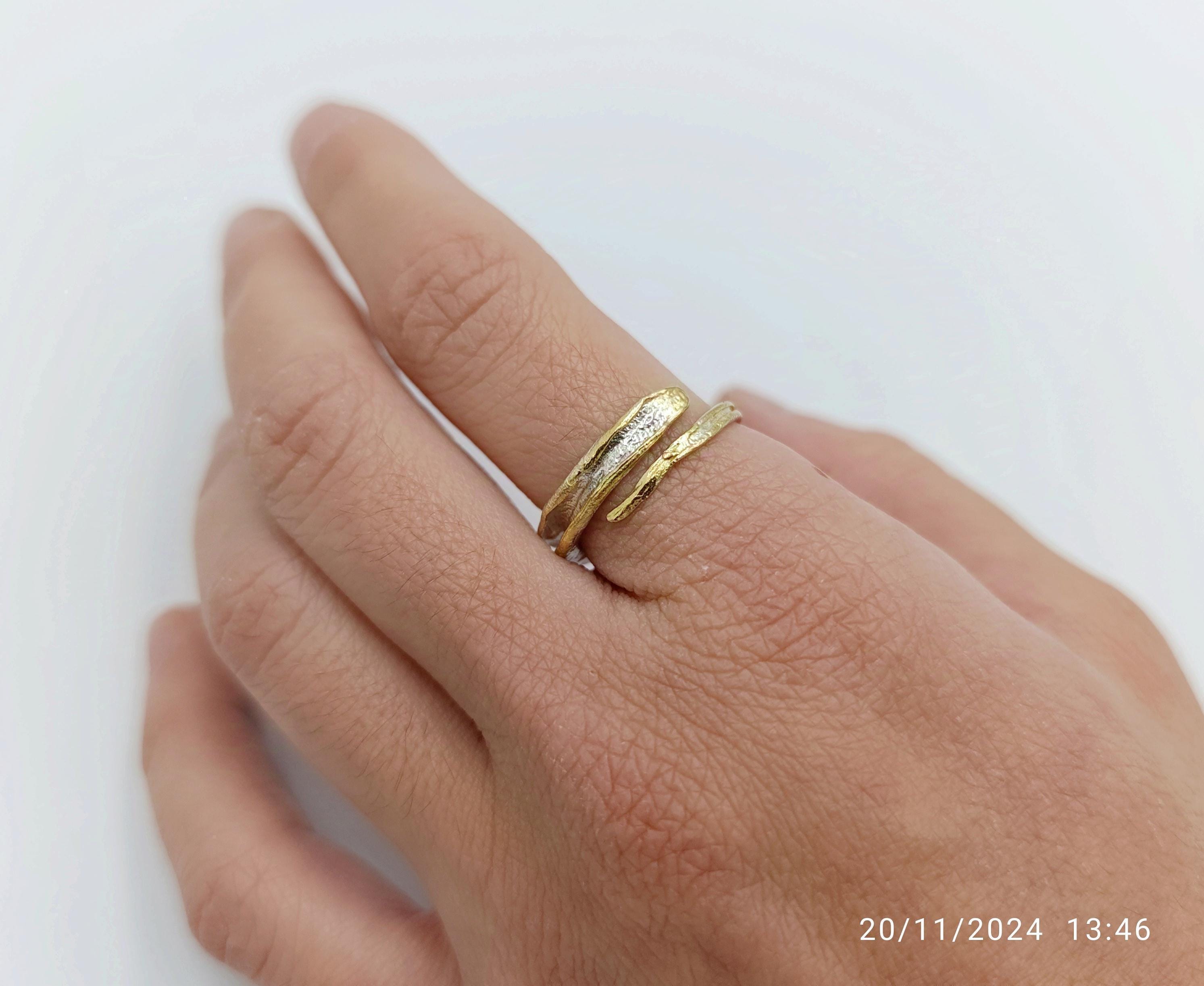 Gold  Olive Twig Ring, Handmade Minimalist Jewelry, Natural Stack Band, Gift for Good Fortune, Eco Sustainable Sterling Silver 925