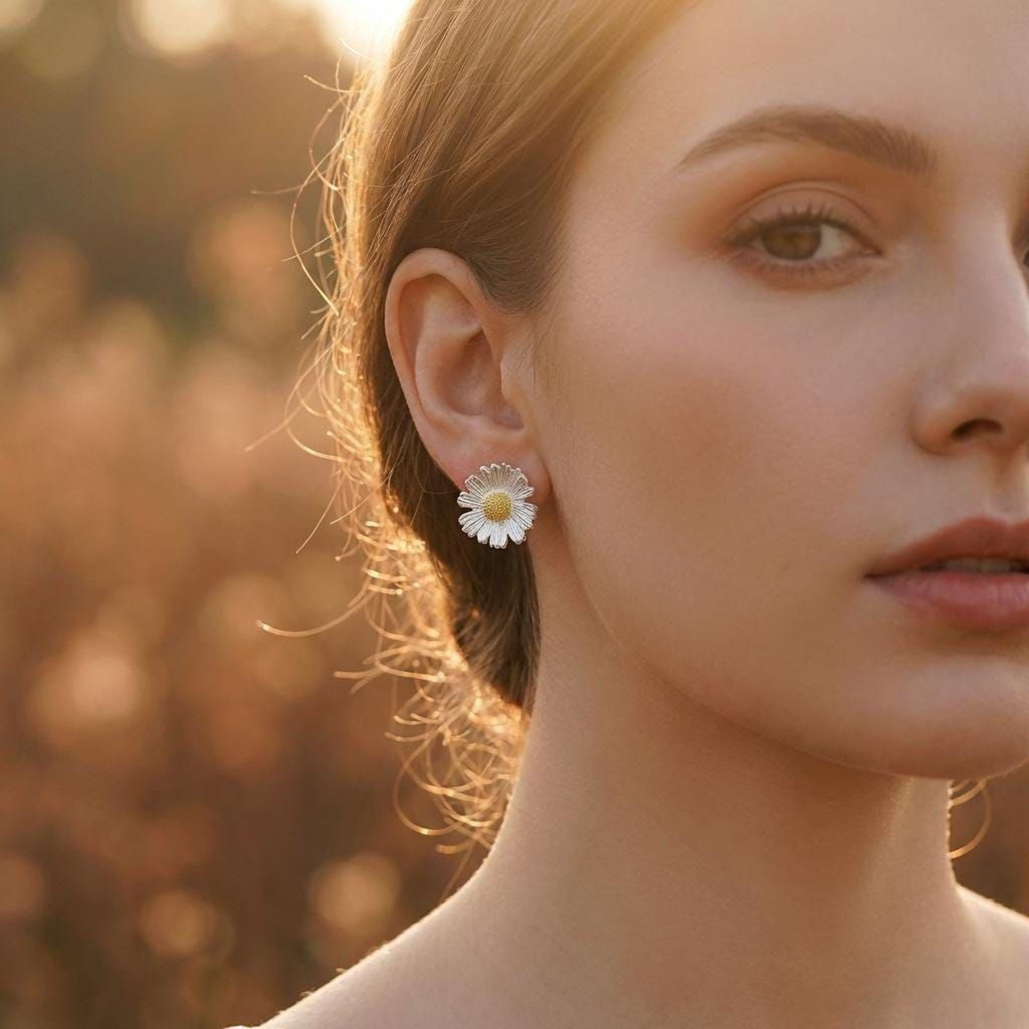 Unique earrings for women.Daisy Flowers (Stud or Dangle) in Sterling Silver 925. Symbol of of patience, healing, and natural elegance.
