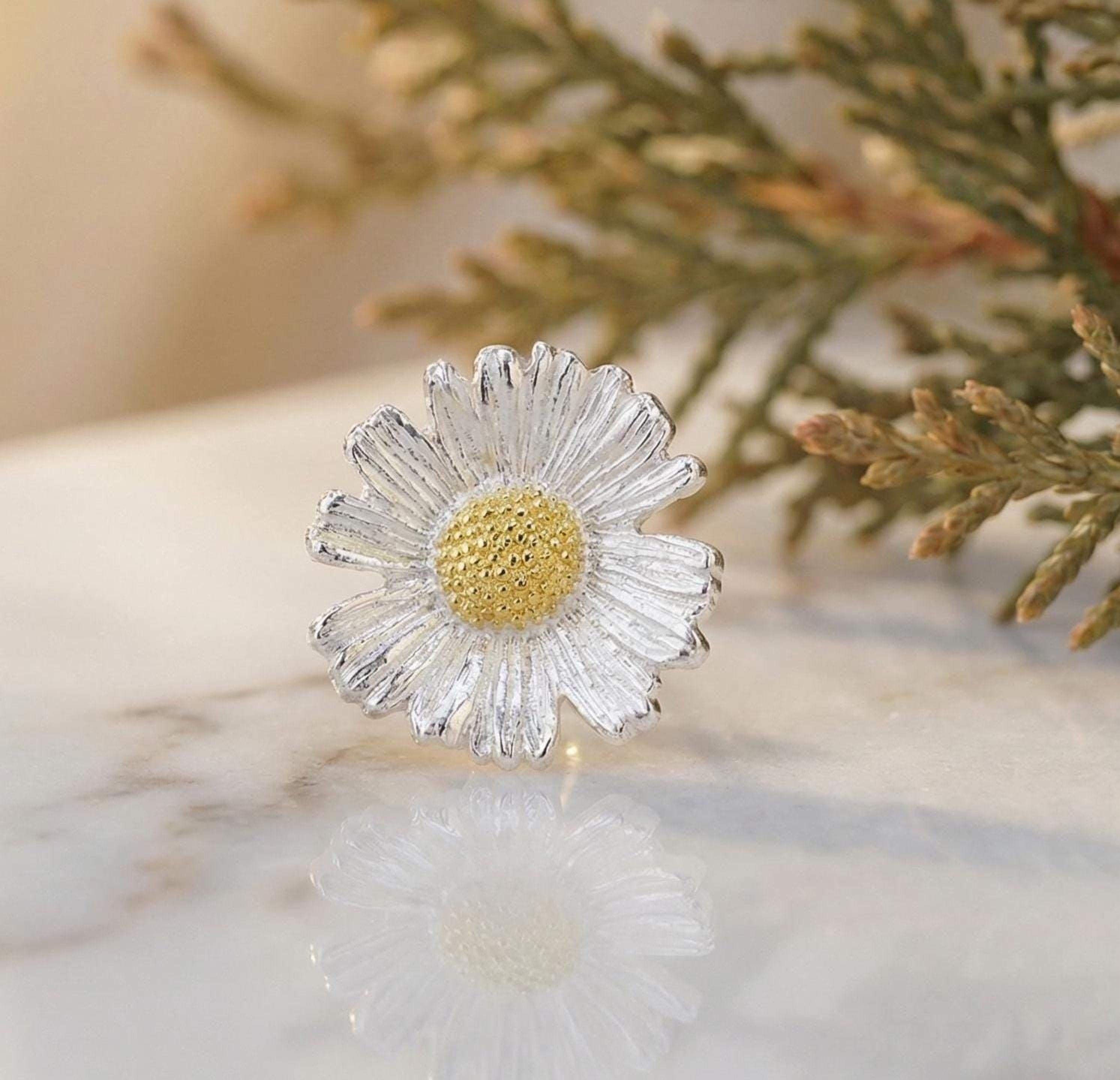 Unique earrings for women.Daisy Flowers (Stud or Dangle) in Sterling Silver 925. Symbol of of patience, healing, and natural elegance.