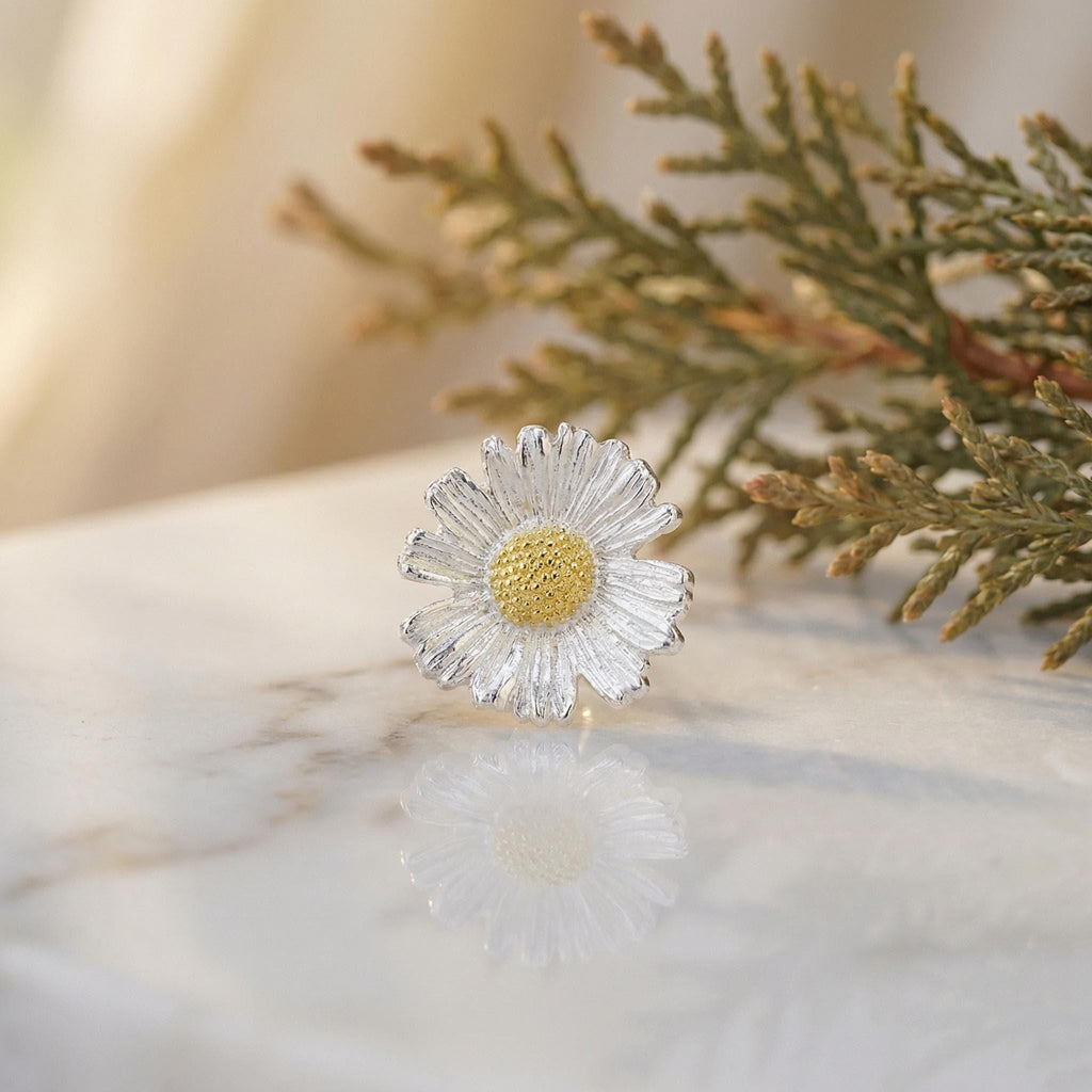 Unique earrings for women.Daisy Flowers (Stud or Dangle) in Sterling Silver 925. Symbol of of patience, healing, and natural elegance.