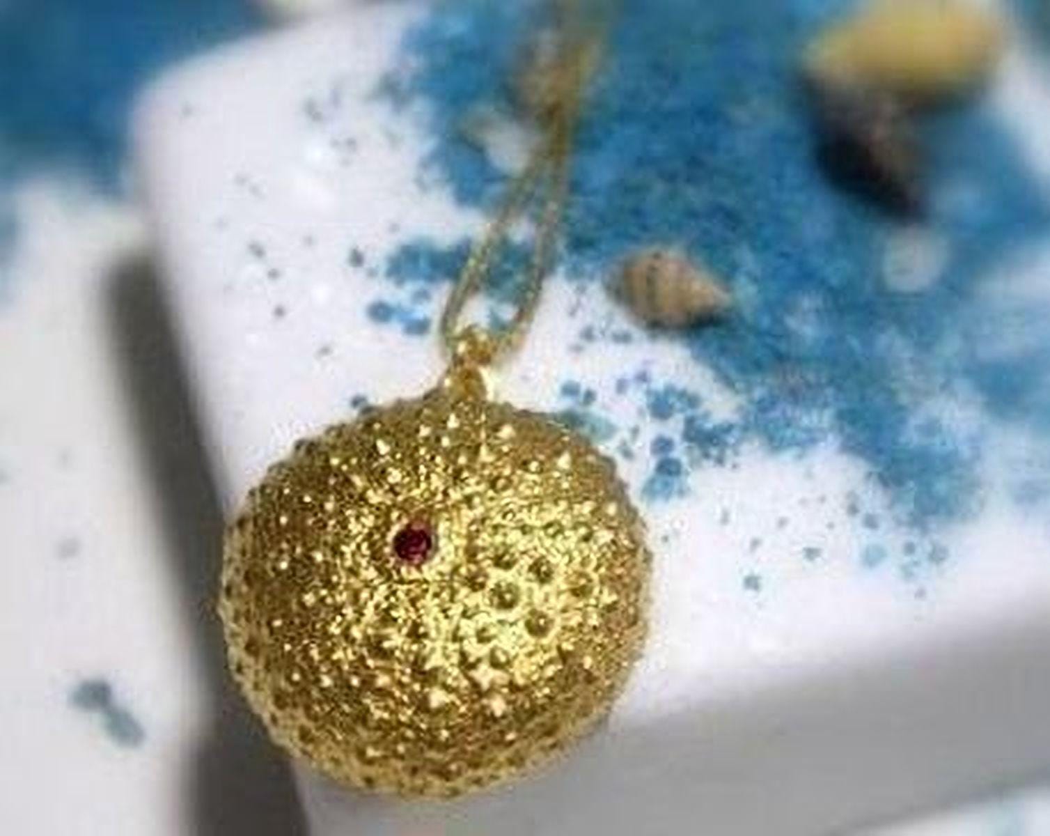 Real Sea Urchin Necklace, Handmade Nature Jewelry, Organic Beach Pendant, Gift for Health & Prosperity, Gold or Sterling Silver 925
