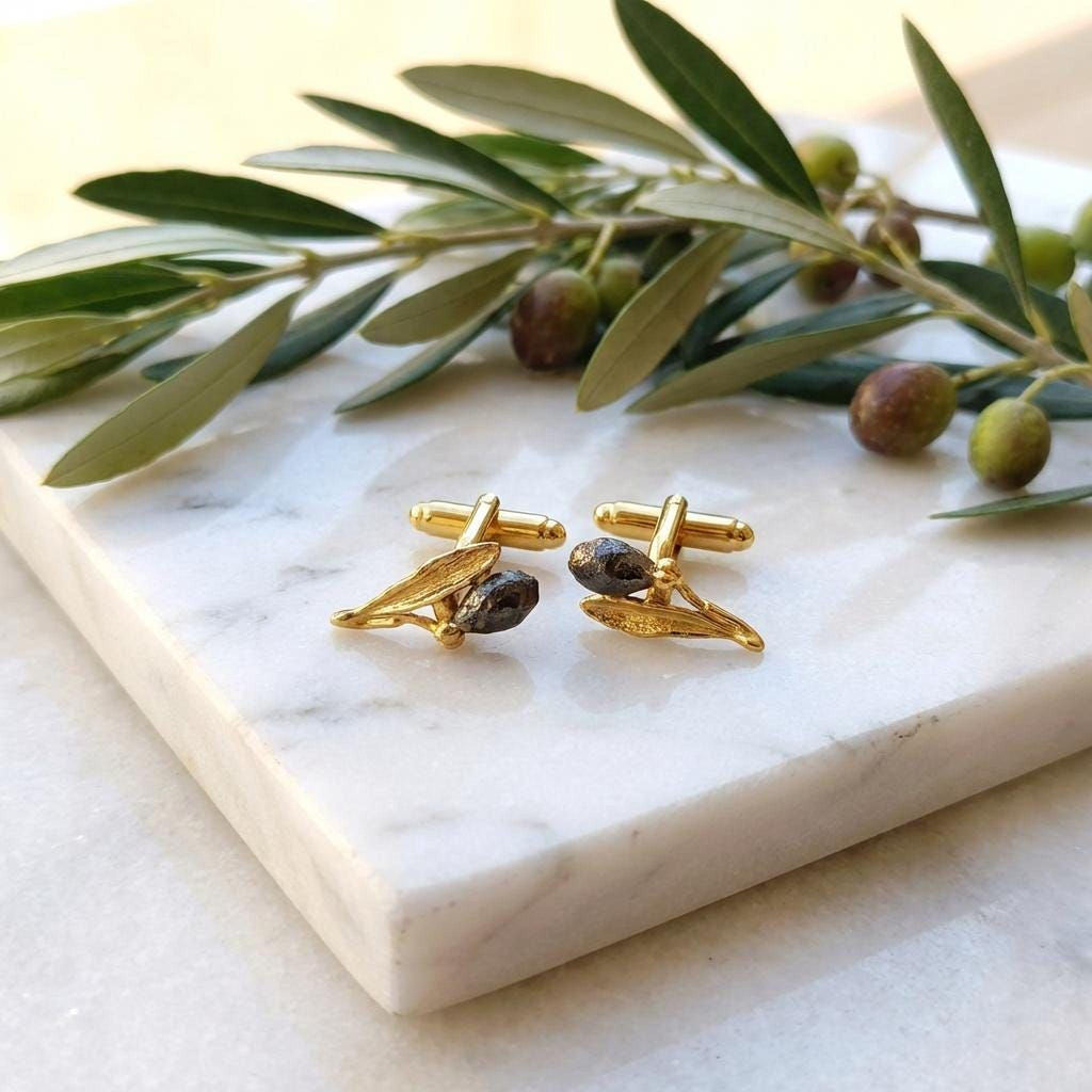 Sterling silver 925 Cufflinks, olive leaves and fruits Wedding Gift for Men.Symbolizing peace , protection and prosperity.
