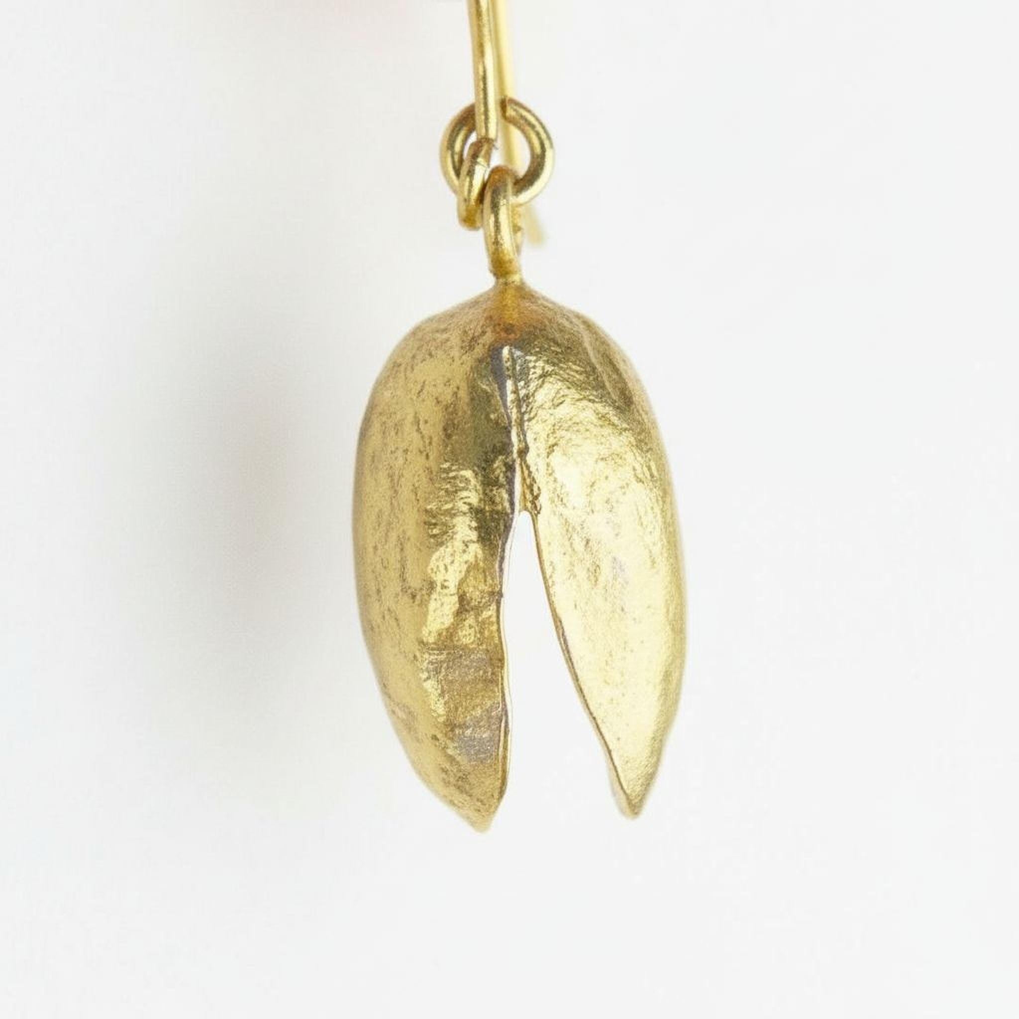 Real Pistachio Earrings, 14K Gold Plated Brass Jewelry, Gold Drop Earrings, Handmade Minimalist Jewelry Gift, Gift for Her