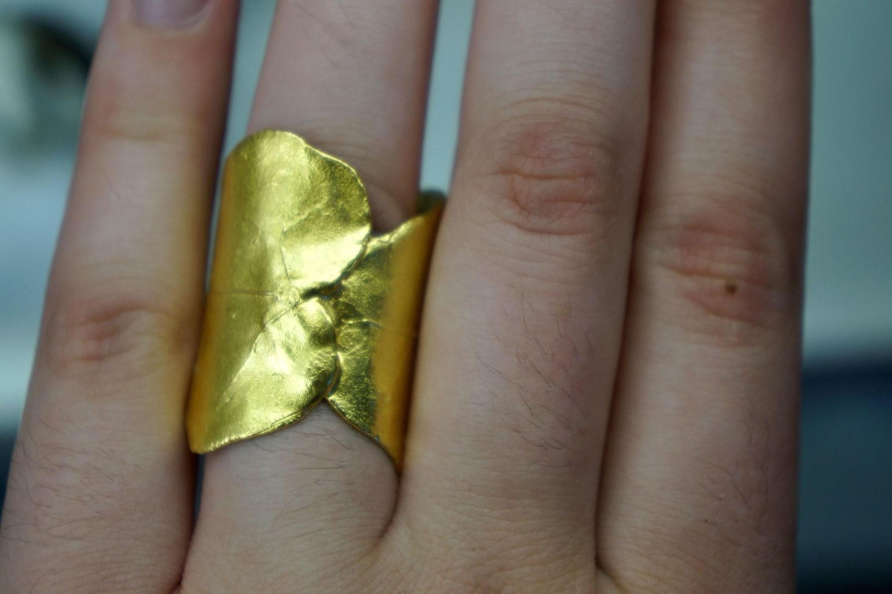 Gold Ivy Leaf Ring, Handmade Statement Jewelry, Nature Inspired Organic Band, Gift for Purity & Health, Eco Sustainable Sterling Silver 925