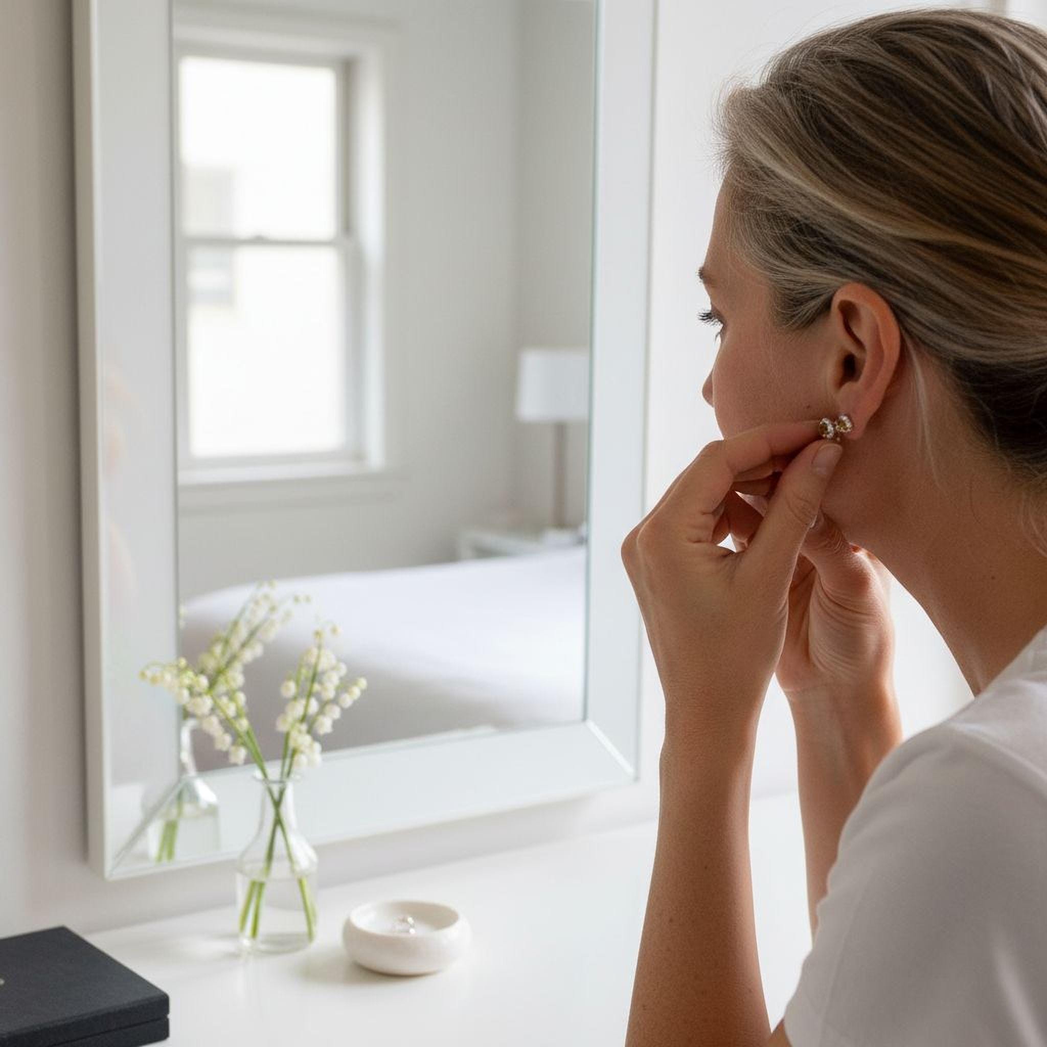 Minimalist Lily of the Valley Earrings - Dainty Sterling Silver 925 Studs. Symbol of purity, happiness, and luck