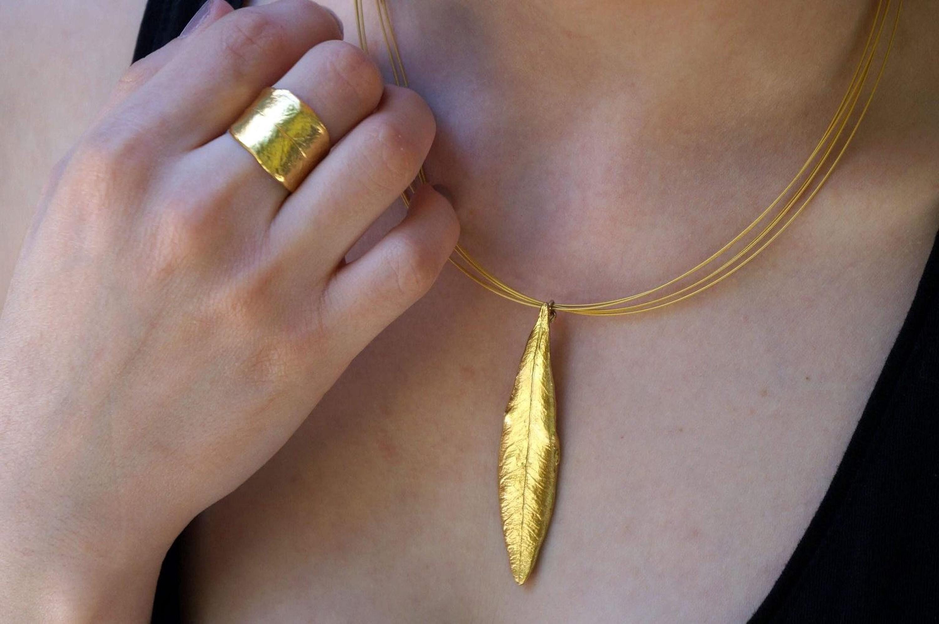 Real Olive Leaf Ring, 14K Gold Plated Brass Band, Handmade Boho Jewelry Gift, Birthday Gift for Women, Nature Inspired Eco Jewelry