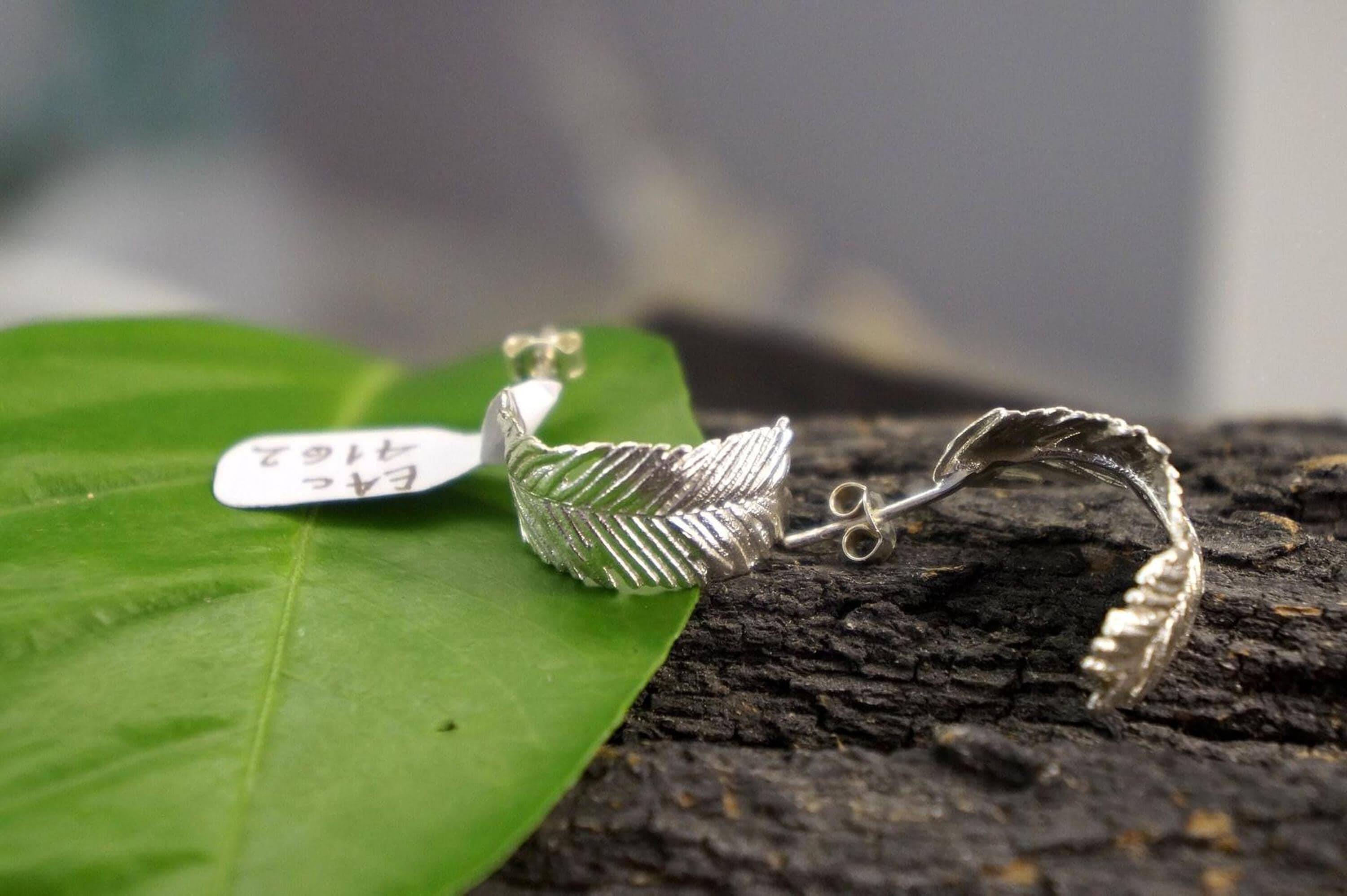 Mimosa Pudica Small Leaf Hoop Earrings, 14k Gold Plated Earring on Sterling Recycled Silver, Minimalist Silver Earring, Dainty Earring, Gift