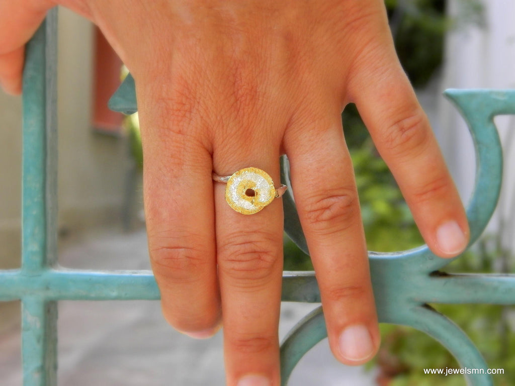 Gold Spiral Leaf Ring, Handmade Minimalist Jewelry, Organic Forest Band, Gift for Health and Renewal, Eco Sustainable Sterling Silver 925