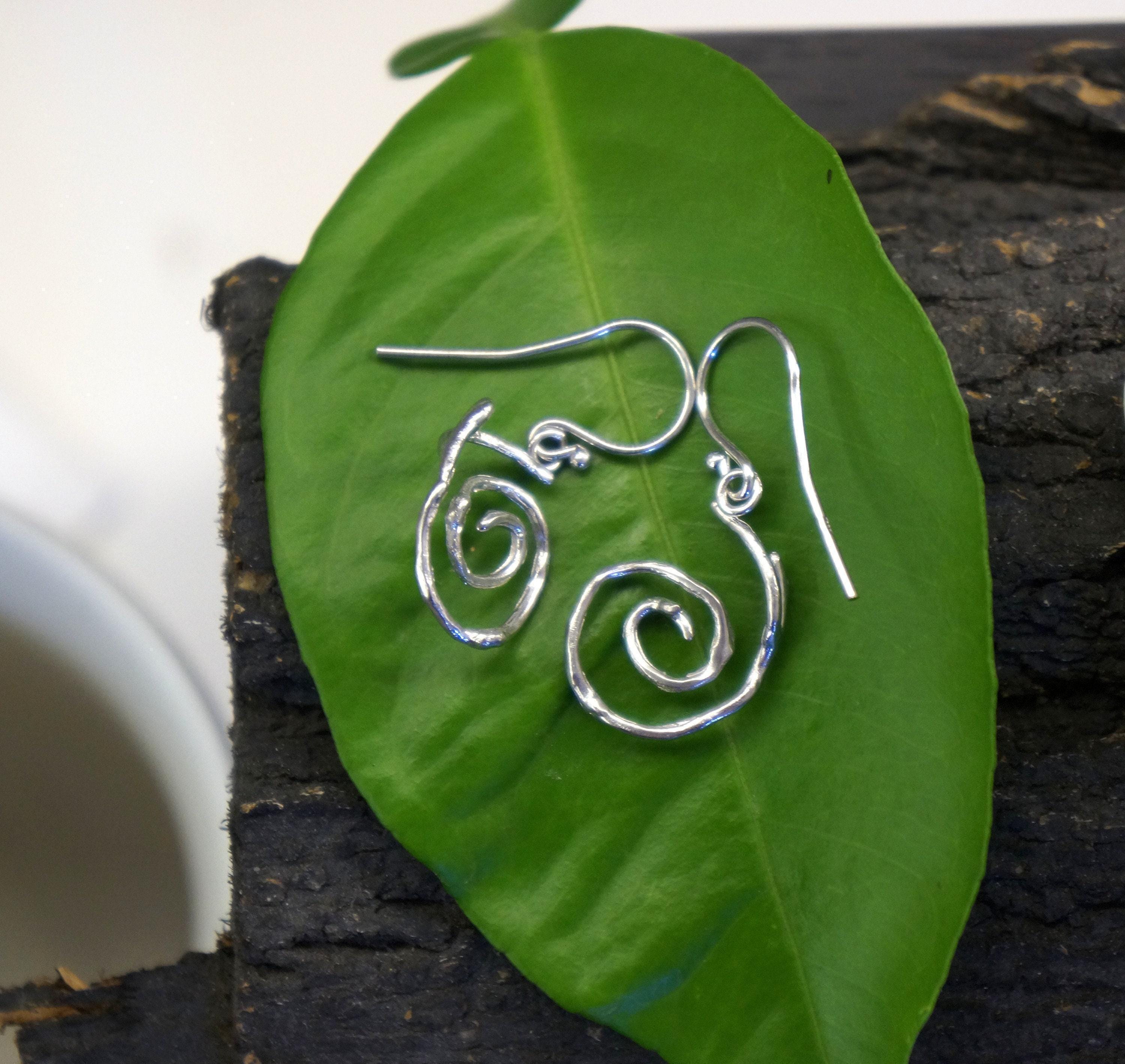 Gold Spiral Twig Earrings, Handmade Minimalist Jewelry, Dainty Branch Drops, Gift for Health and Renewal, Sterling Silver 925