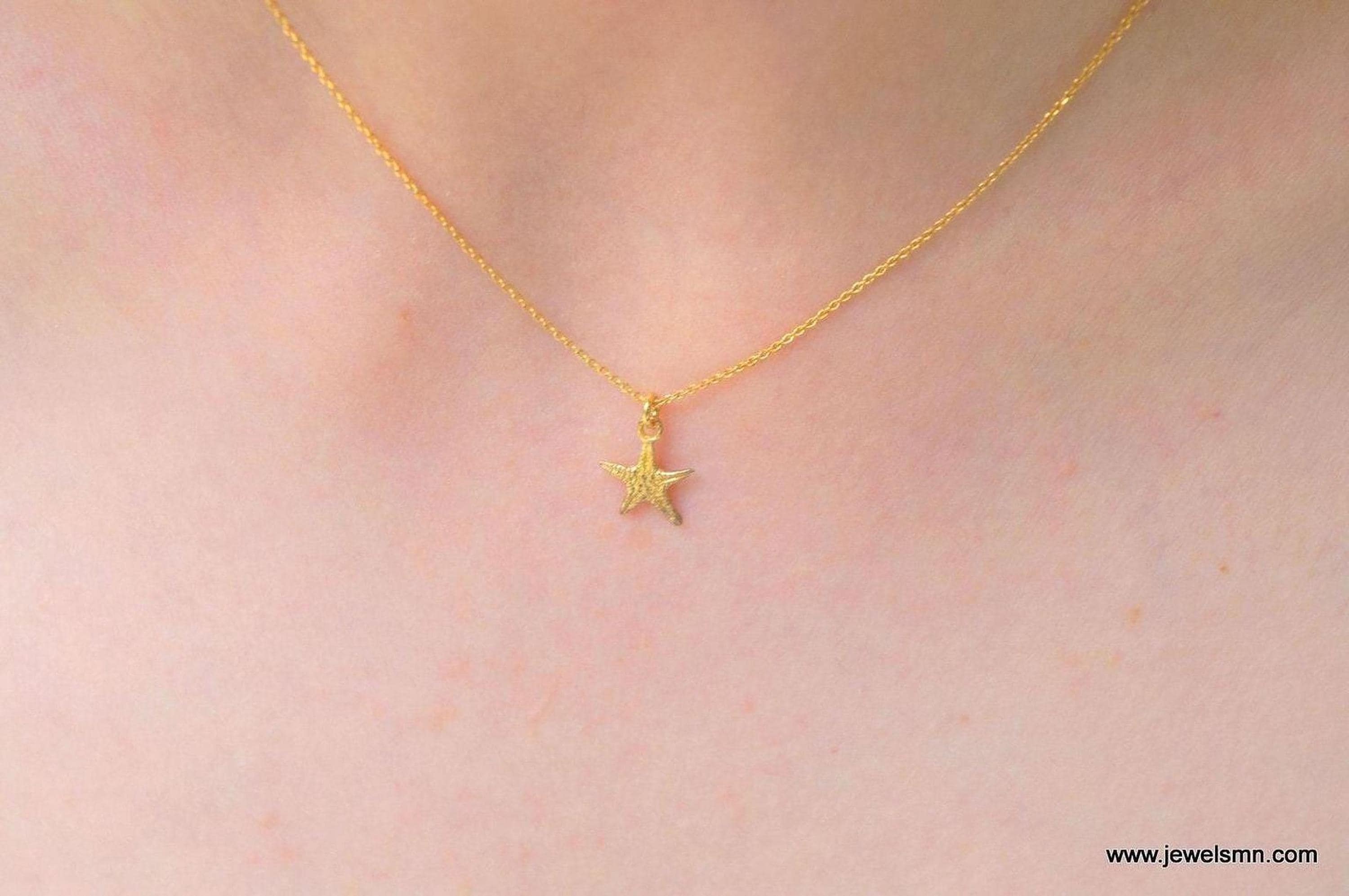 Minimalist Starfish Necklace, Handmade Sea Jewelry, Organic Beach Pendant, Gift for Health and Longevity, Gold on Sterling Silver 925
