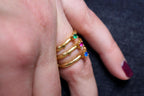 Gold Branch Ring with Zircon, Handmade Minimalist Jewelry, Dainty Stack Band, Gift for Health and Longevity, Sterling Silver 925