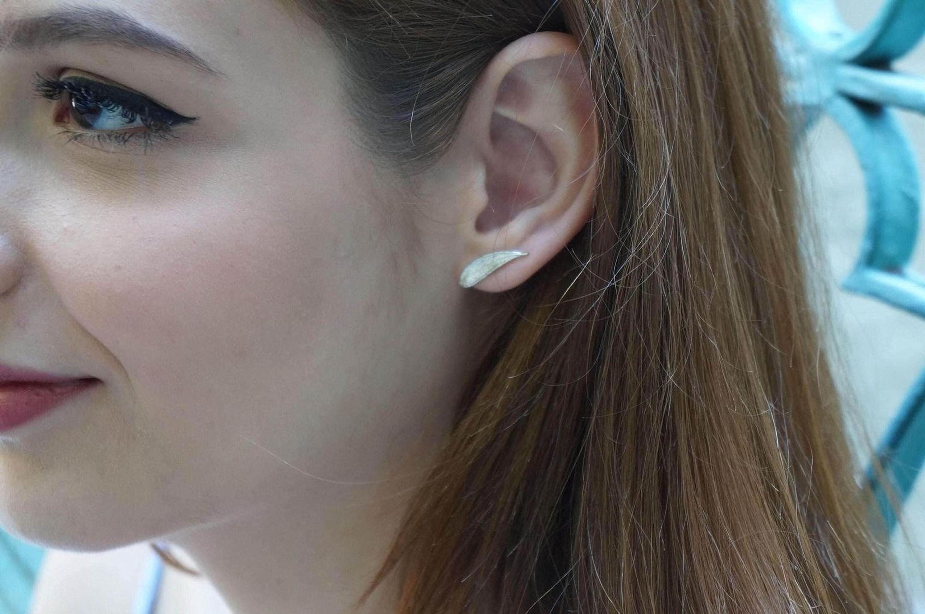Real Silver Olive Leaf Earrings, Handmade Minimalist Jewelry, Organic Boho Studs, Gift for Health and Longevity, Sterling Silver 925