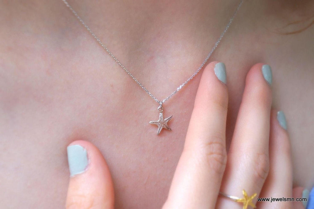 Solid Gold Starfish Pendant, Handmade Minimalist Jewelry, Ocean Pendant for Beach, Gift for Health and Longevity, Real Gold (9K, 14K, 18K)