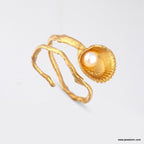Gold Sea Shell Pearl Ring, Handmade Minimalist Jewelry, Organic Beach Band, Gift for Health and Longevity, Sterling Silver 925