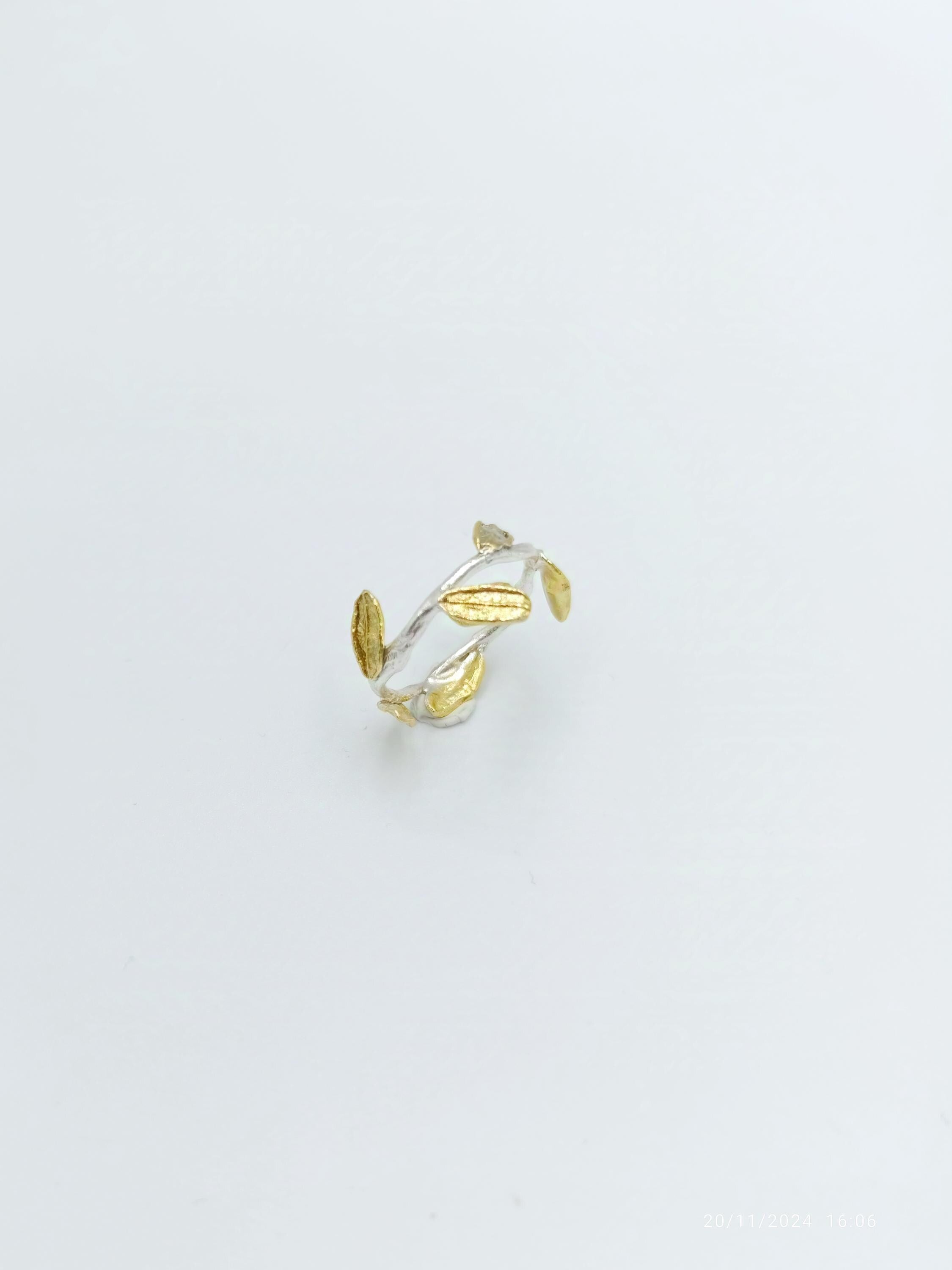 Real Olive Twig Ring, Handmade Minimalist Jewelry, Branch with Leaves, Gift for Health and Longevity, Sterling Silver 925