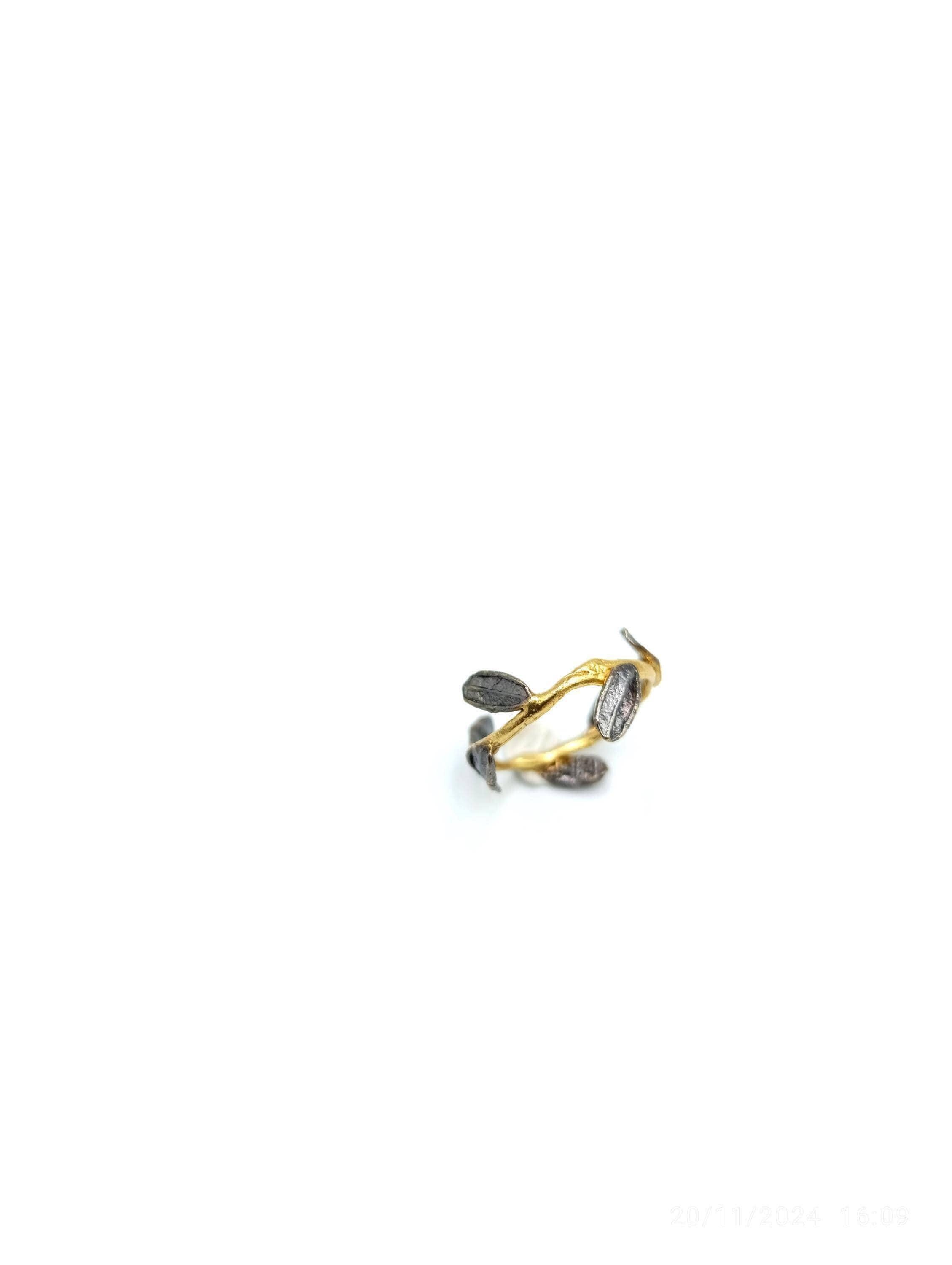 Gold Olive Branch Ring, Handmade Minimalist Jewelry, Birthday Gift for Her, Organic Tree Band, Eco Sustainable Sterling Silver 925