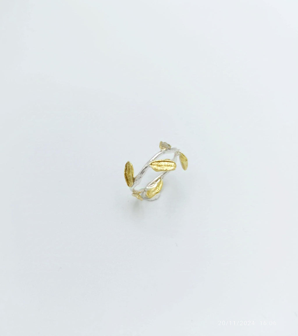 Gold Olive Branch Ring, Handmade Minimalist Jewelry, Birthday Gift for Her, Organic Tree Band, Eco Sustainable Sterling Silver 925