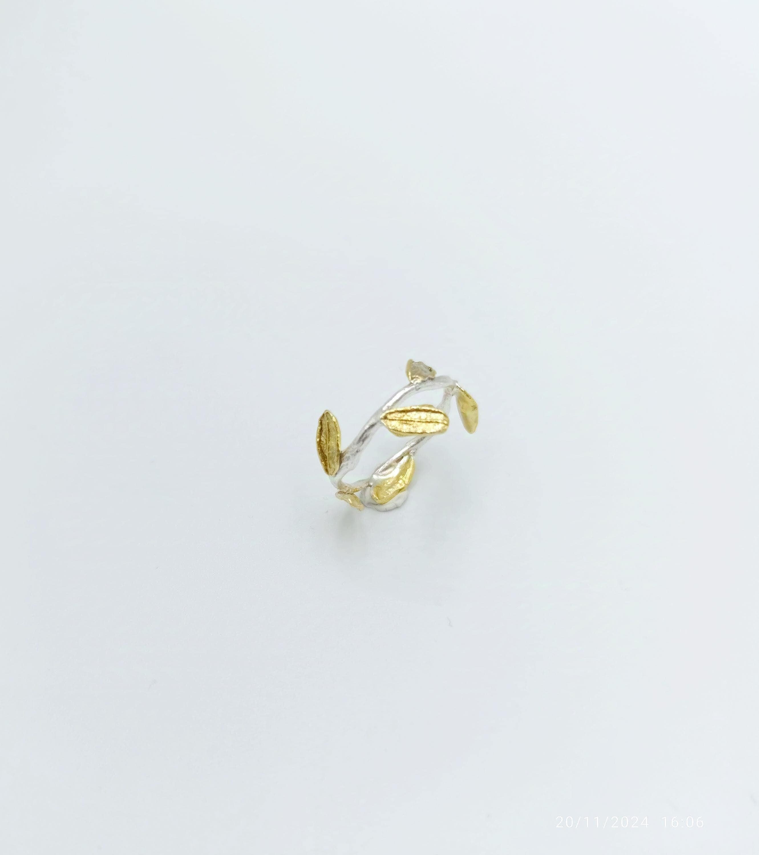 Gold Olive Branch Ring, Handmade Minimalist Jewelry, Birthday Gift for Her, Organic Tree Band, Eco Sustainable Sterling Silver 925