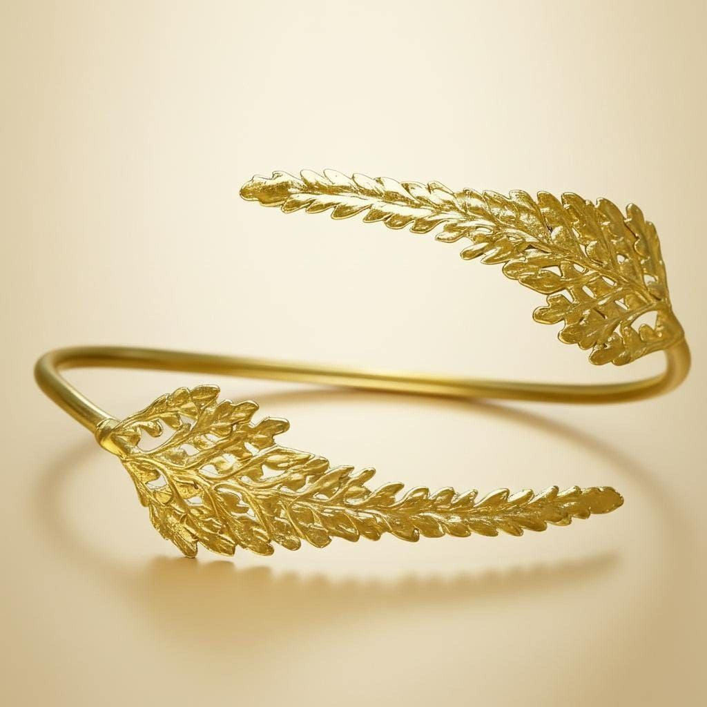 Real Fern Leaf Gold Cuff, Handmade Nature Jewelry, Organic Forest Bracelet, Gift for Growth, Eco Sustainable Sterling Silver 925