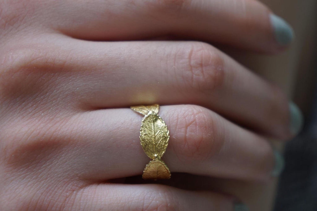 Real Rose Leaf Ring, Handmade Minimalist Jewelry, Organic Forest Band, Gift for Passion & Luck, Eco Sustainable Sterling Silver 925