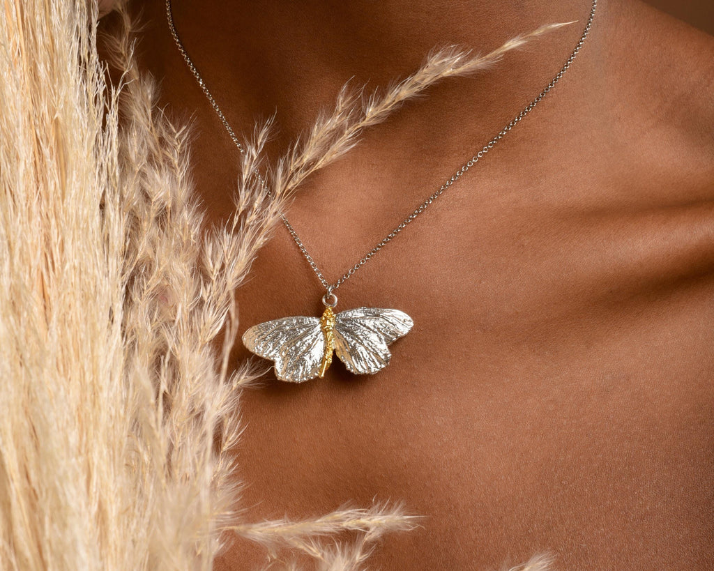 Real Butterfly Necklace, Handmade Nature Jewelry, Organic Pendant Gift for Luck & Freedom, Eco Sustainable Sterling Silver 925