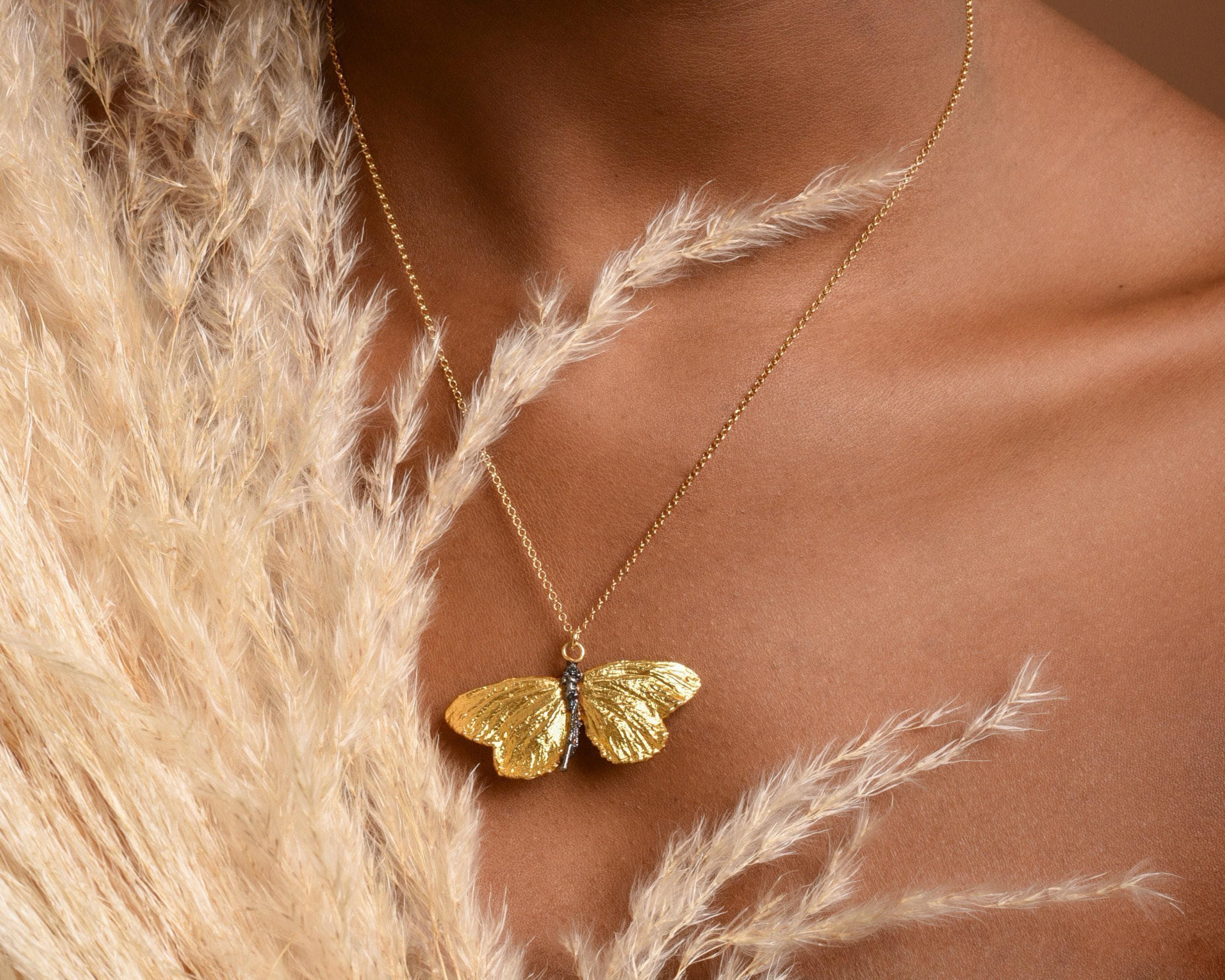 Real Butterfly Necklace, Handmade Nature Jewelry, Organic Pendant Gift for Luck & Freedom, Eco Sustainable Sterling Silver 925