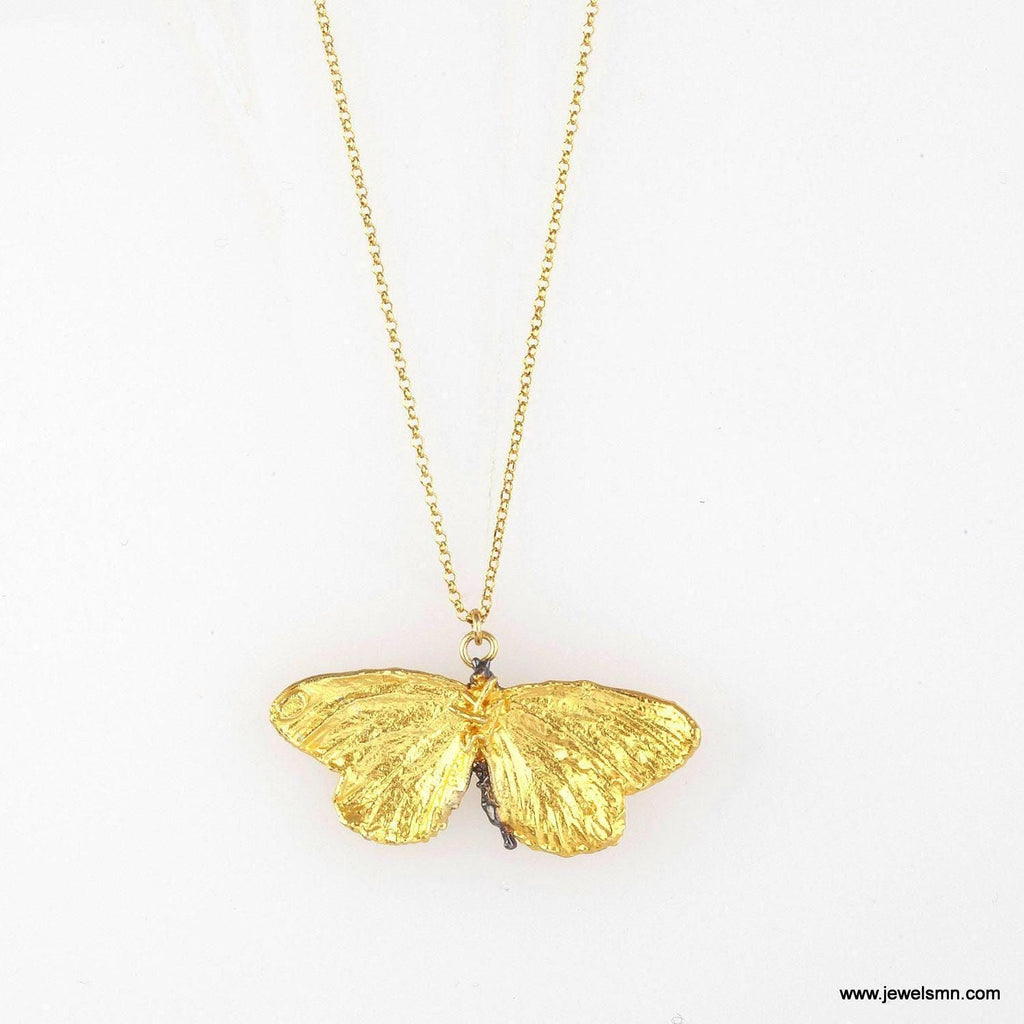 Real Butterfly Necklace, Handmade Nature Jewelry, Organic Pendant Gift for Luck & Freedom, Eco Sustainable Sterling Silver 925