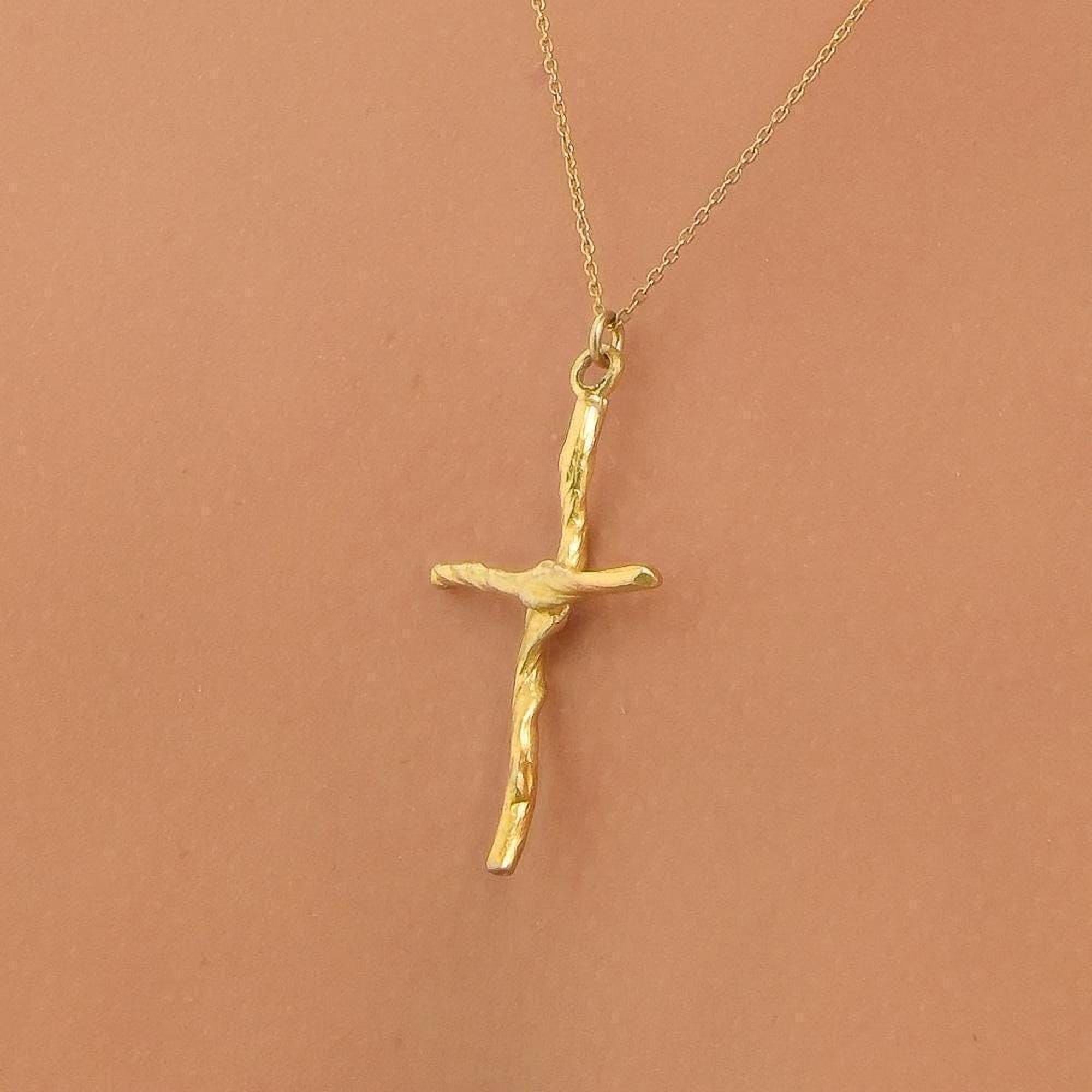 Gold Cross Necklace, Handmade Nature Jewelry, Organic Branch Pendant, Gift for Faith & Protection, Sterling Silver 925 Twig