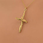 Gold Cross Necklace, Handmade Nature Jewelry, Organic Branch Pendant, Gift for Faith & Protection, Sterling Silver 925 Twig